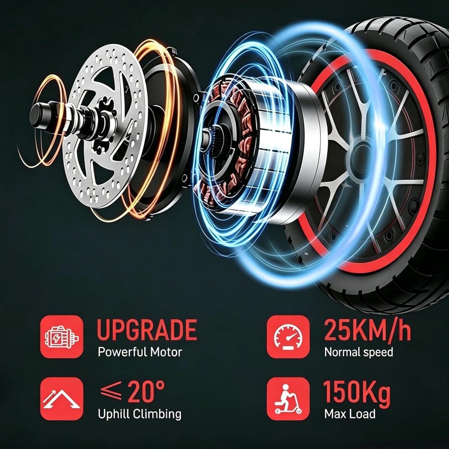 Electric Scooter Adult with 34 Miles Range, 10" Tubeless Off-Road Tyres, 720Wh lithium battery, Dual Suspension & Full LED Turn Signals Foldable Electric Scooter - Image 4