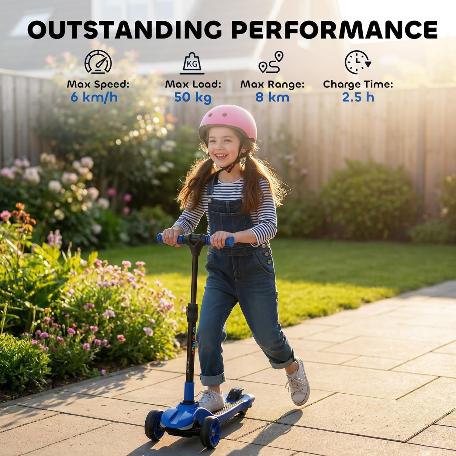 AIYAPLAY Electric Scooter for Kids, 3 Wheel Foldable Kids Scooter for Age 6-10 with 4 Levels Adjustable Height, LED Lights, Up to 6km/h, Maximum Range 8km, 4.8kg Lightweight for Boys and Girls - Image 6