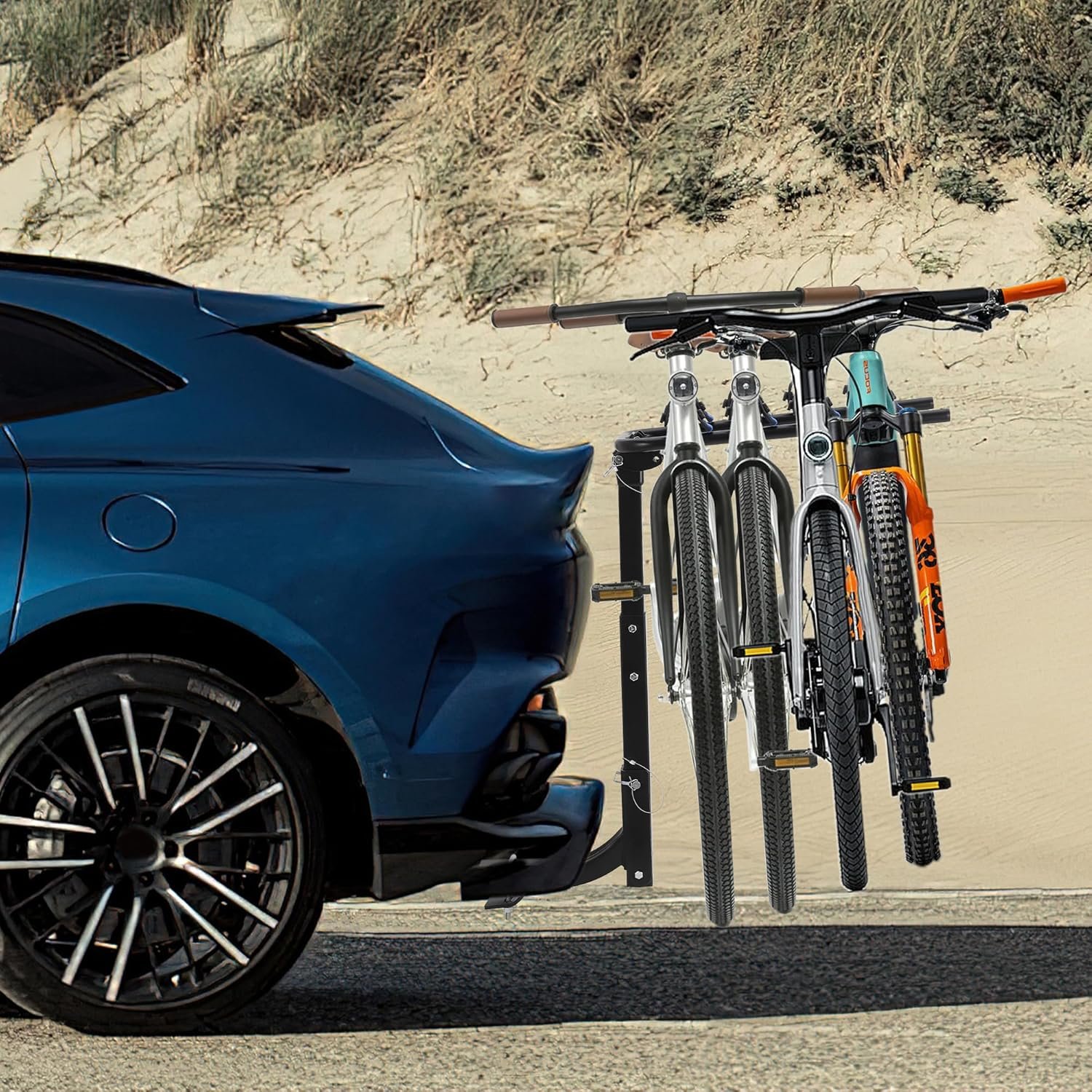 Car Bike Rack, Tow Bar Mounted Bike Carrier for 4 Bikes – Steel Bicycle Rack with Anti-Wobble Lock System, Hitch Tightener & Safety Straps, Easy Assembly for Cars, SUVs, MPVs & Vans – Black - Image 9