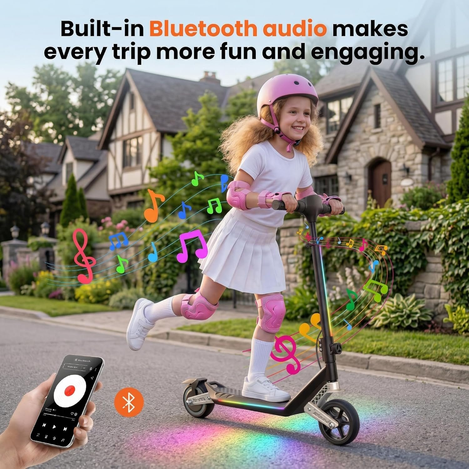 Electric Scooter for Kids, 6.5"Foldable E-Scooter for Ages 6-12 with Brakes & Dual Suspension, Up to 16 KM/H, Range 9 KM, Colorful LED Lights, Electric Scooter for Boys Girls - Image 5