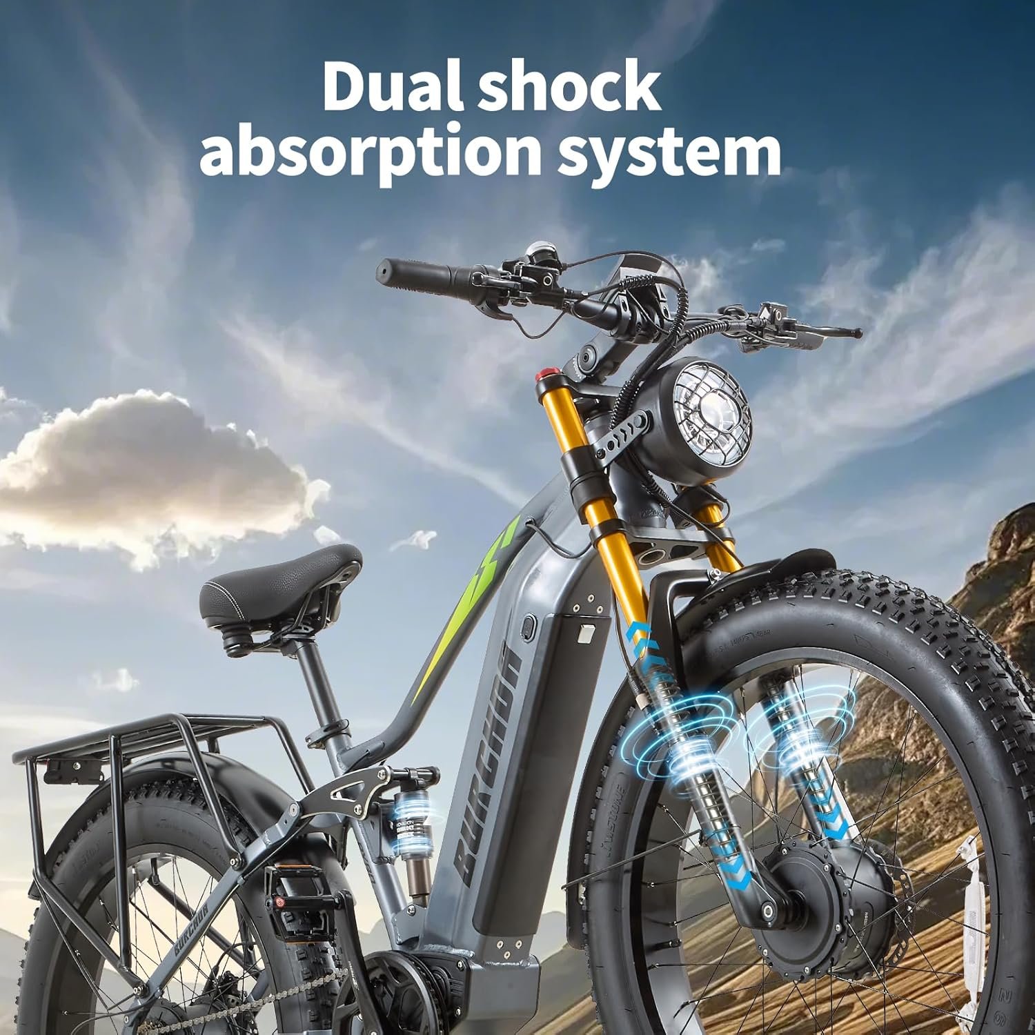 Dual Motor 95/190 N.m Electric Mountain Bikes for Adults E-Bike 48V 20Ah Removable Battery up to 120 km, 26X4 Fat Tire Ebike with LCD Display Full Suspension Bicycle RX80 - Image 4