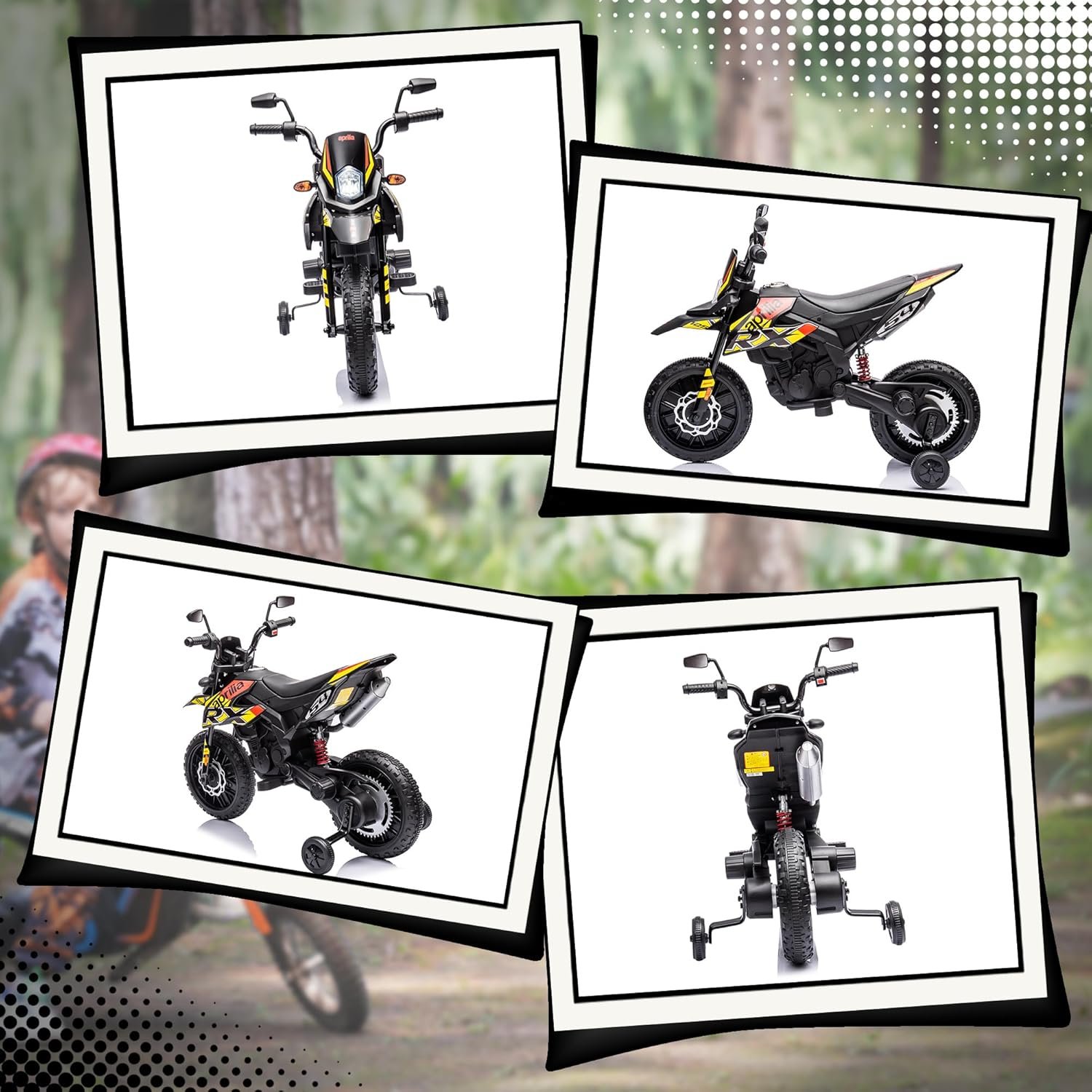 AIYAPLAY 12V Kids Motorcycle, Aprilia Licensed Electric Motorbike with Training Wheels, Spring Suspension, LED Light, Music, USB, Kids Electric Bike for Boys, Girls, Yellow/Black - Image 8