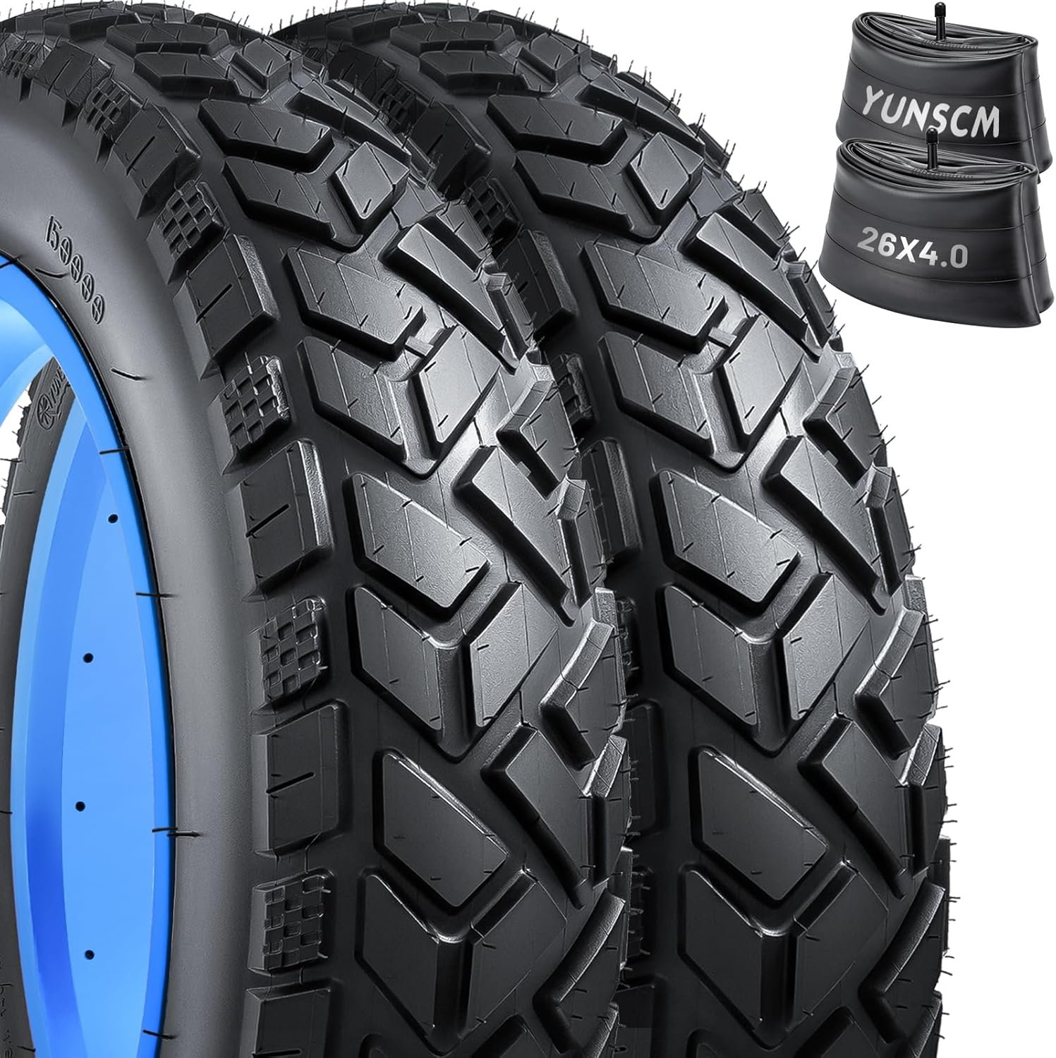YunSCM 2-PCS 26" E-Bike Fat Tyres 26x4.0 Tires 102-559 with 26" Heavy Duty Bike Inner Tubes AV32mm Schrader Valve, Compatible with 26 x 4.0 Electric Bike/Mountain/Road Bike Tyres & Tubes