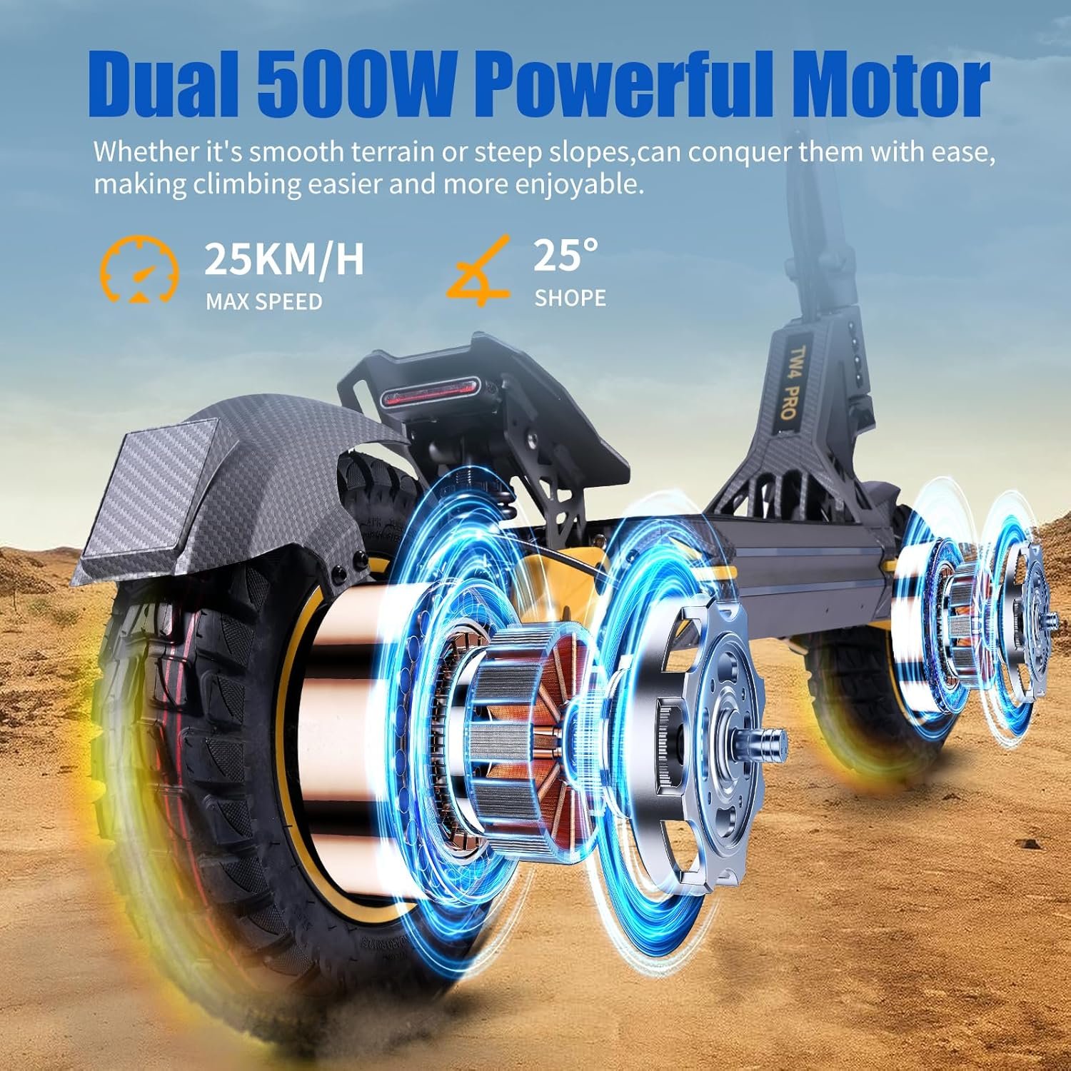TWOFISH Electric Scooters Adult, 10"/12" Off-Road Fast Electric Scooter with Dual Brake System 4 Shock Absorbers, 60-70km Range, 3 Speed Modes, LCD Display, 150Kg Load Capacity - Image 2