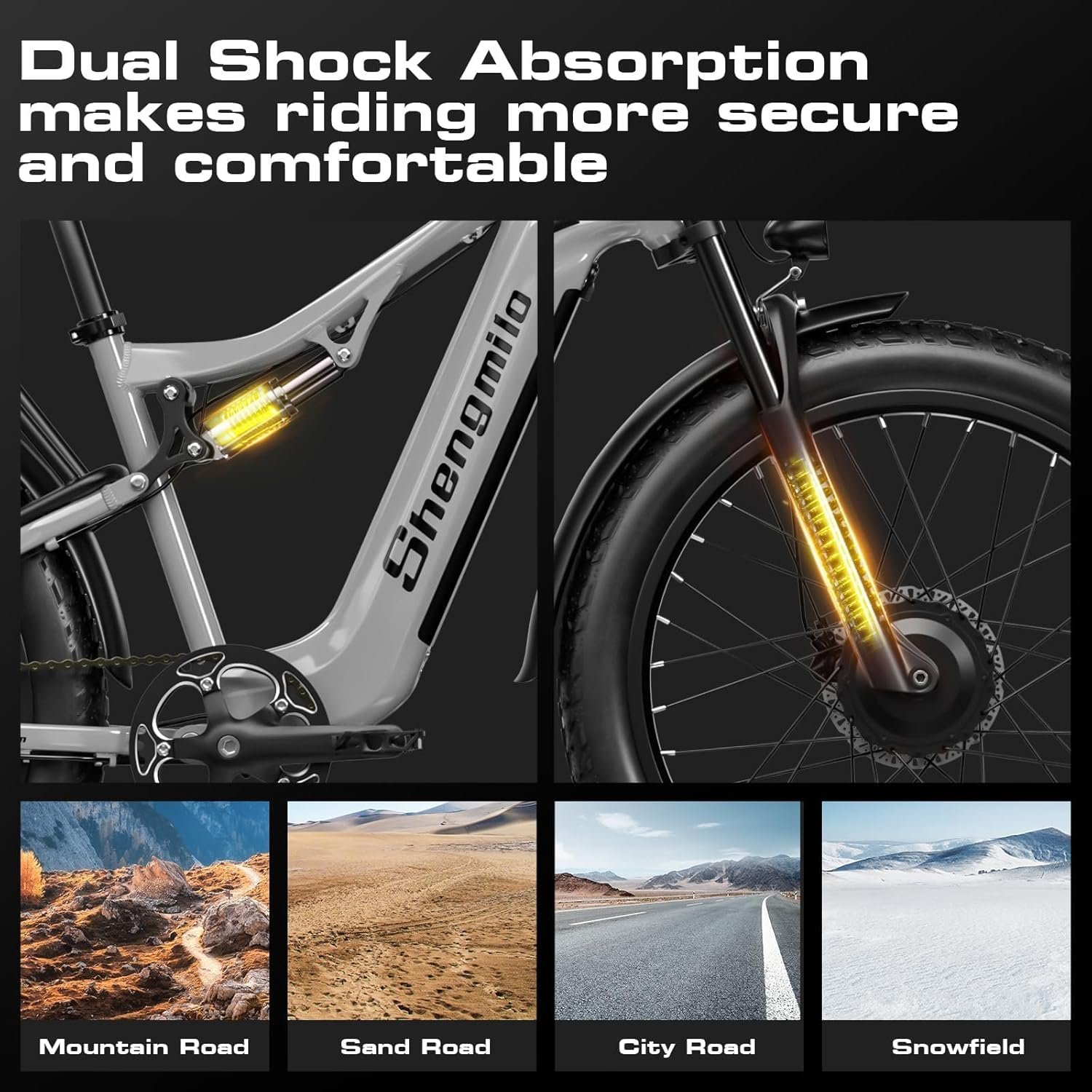 Sheng-milo Electric Bike S600 E-Mountain E Bike Dual Motor Electric Motorbike 26Inch Fat Tire e-bike 48V 17.5AH Battery with Removable Li-Ion Battery and 7 Speed Gear for Adults-Men(UK Warehouse) - Image 2