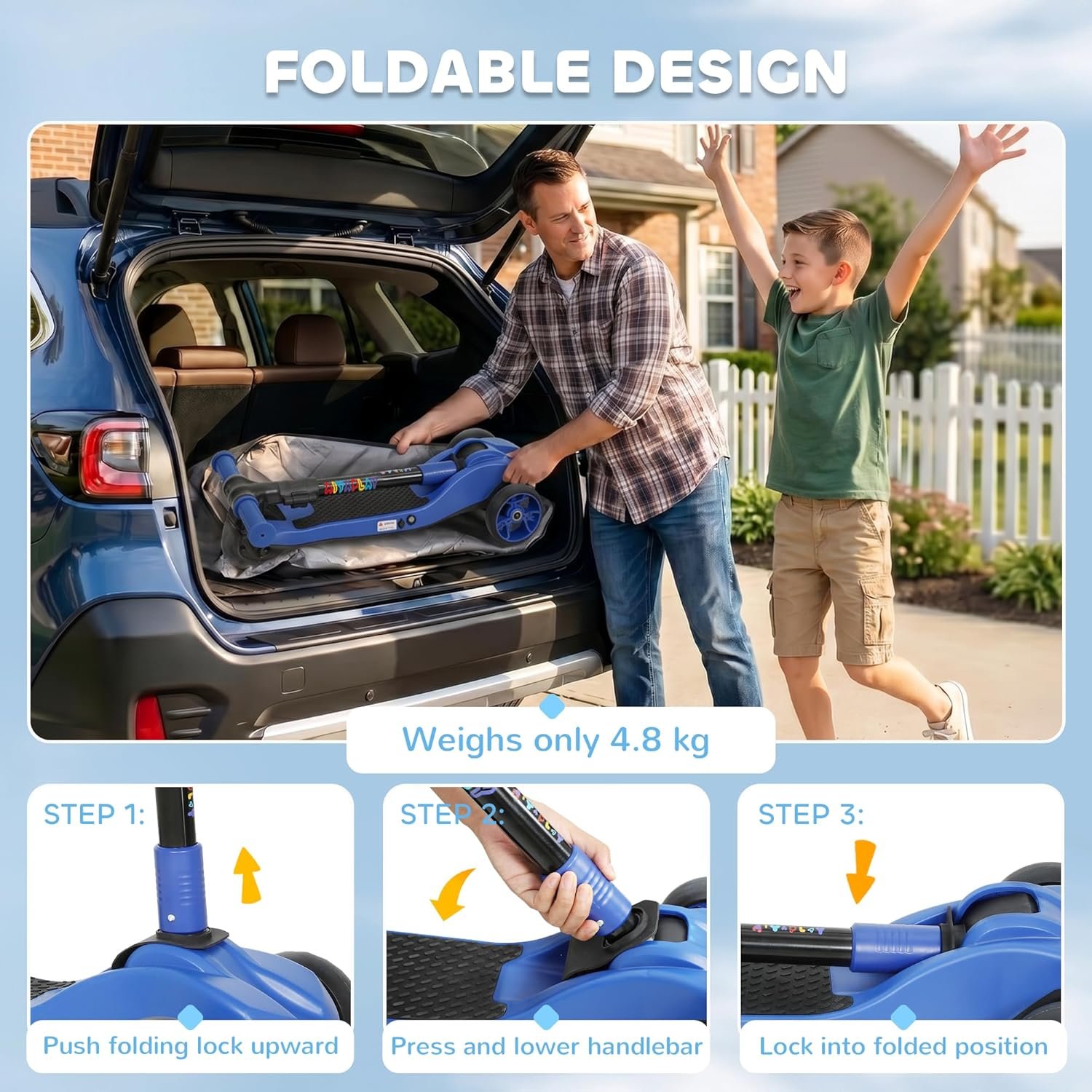 AIYAPLAY Electric Scooter for Kids, 3 Wheel Foldable Kids Scooter for Age 6-10 with 4 Levels Adjustable Height, LED Lights, Up to 6km/h, Maximum Range 8km, 4.8kg Lightweight for Boys and Girls - Image 9