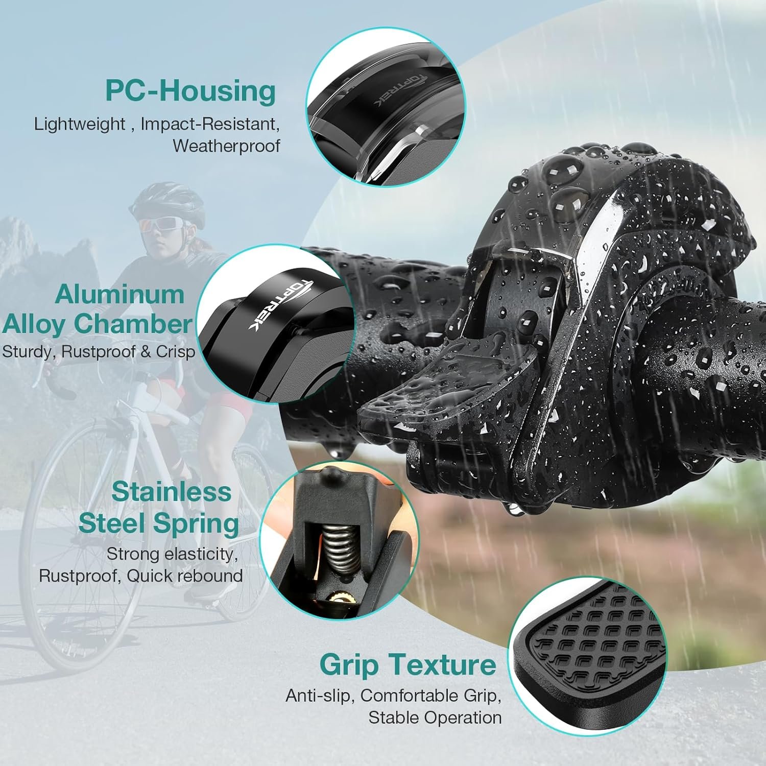 toptrek Bike Bell, 110dB Max Crisp Bicycle Bell, 2026 Waterproof Rustproof Aluminum Alloy Bike Bells for Adults and Kids, Universal Fit 22.2-31.8mm Handlebars for Road Mountain Bikes Scooter MTB BMX - Image 3