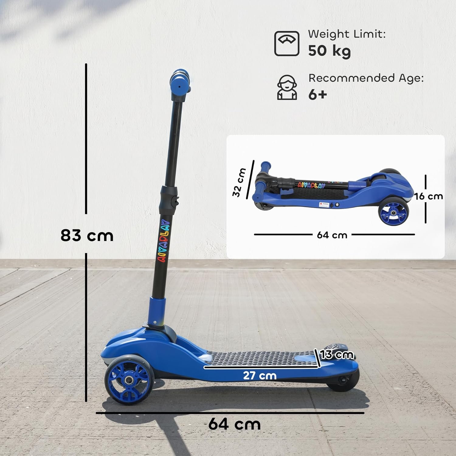AIYAPLAY Electric Scooter for Kids, 3 Wheel Foldable Kids Scooter for Age 6-10 with 4 Levels Adjustable Height, LED Lights, Up to 6km/h, Maximum Range 8km, 4.8kg Lightweight for Boys and Girls - Image 7