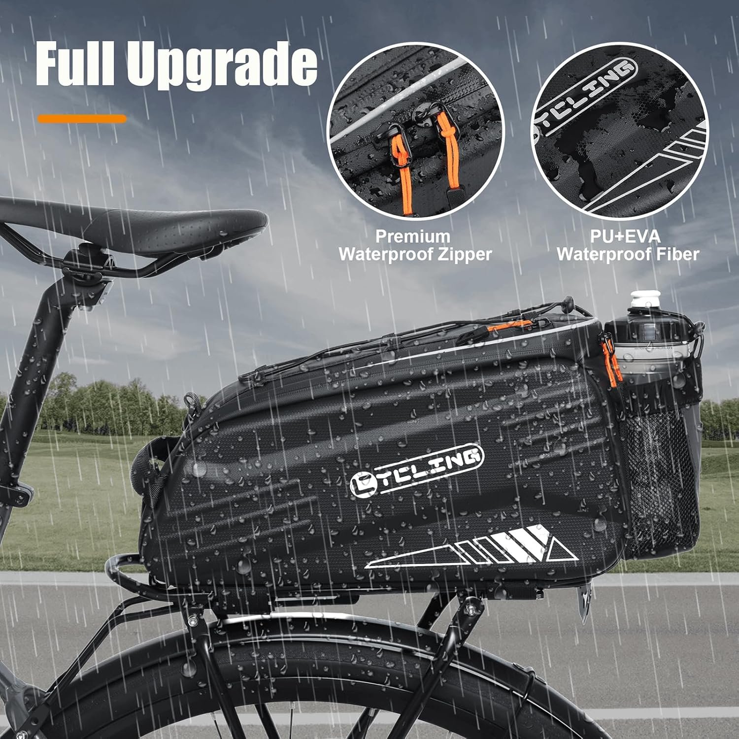 NDakter Bike Bags, 10L Bicycle Pannier Bag for Cycle Rear Rack Waterproof 3 in 1 Ebikes Trunk Bag, Reflective Electric Bike Saddle Panniers Bag with Shoulder Strap (10L EVA Hard Shell Waterproof) - Image 4