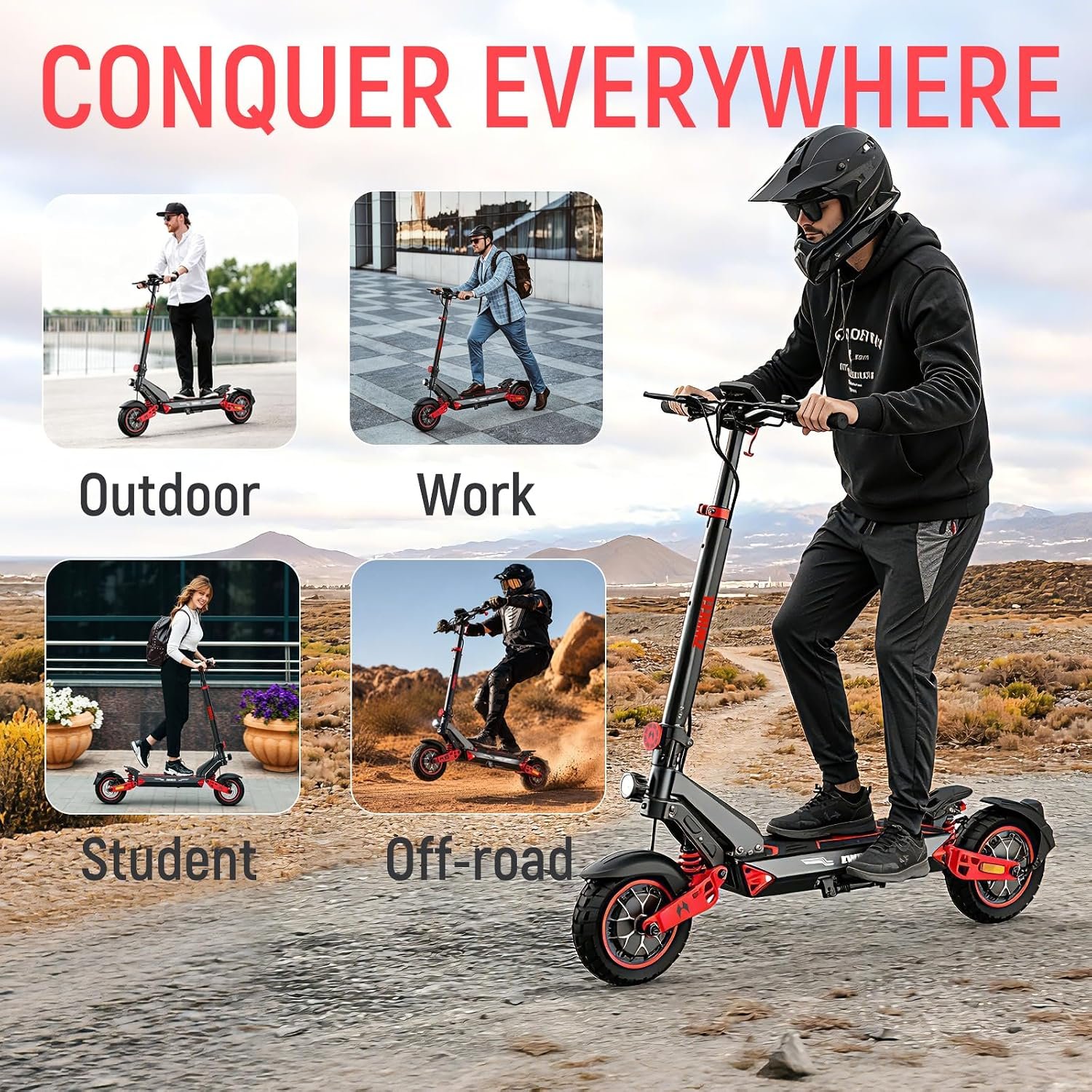 Electric Scooter Adult with 34 Miles Range, 10" Tubeless Off-Road Tyres, 720Wh lithium battery, Dual Suspension & Full LED Turn Signals Foldable Electric Scooter - Image 8