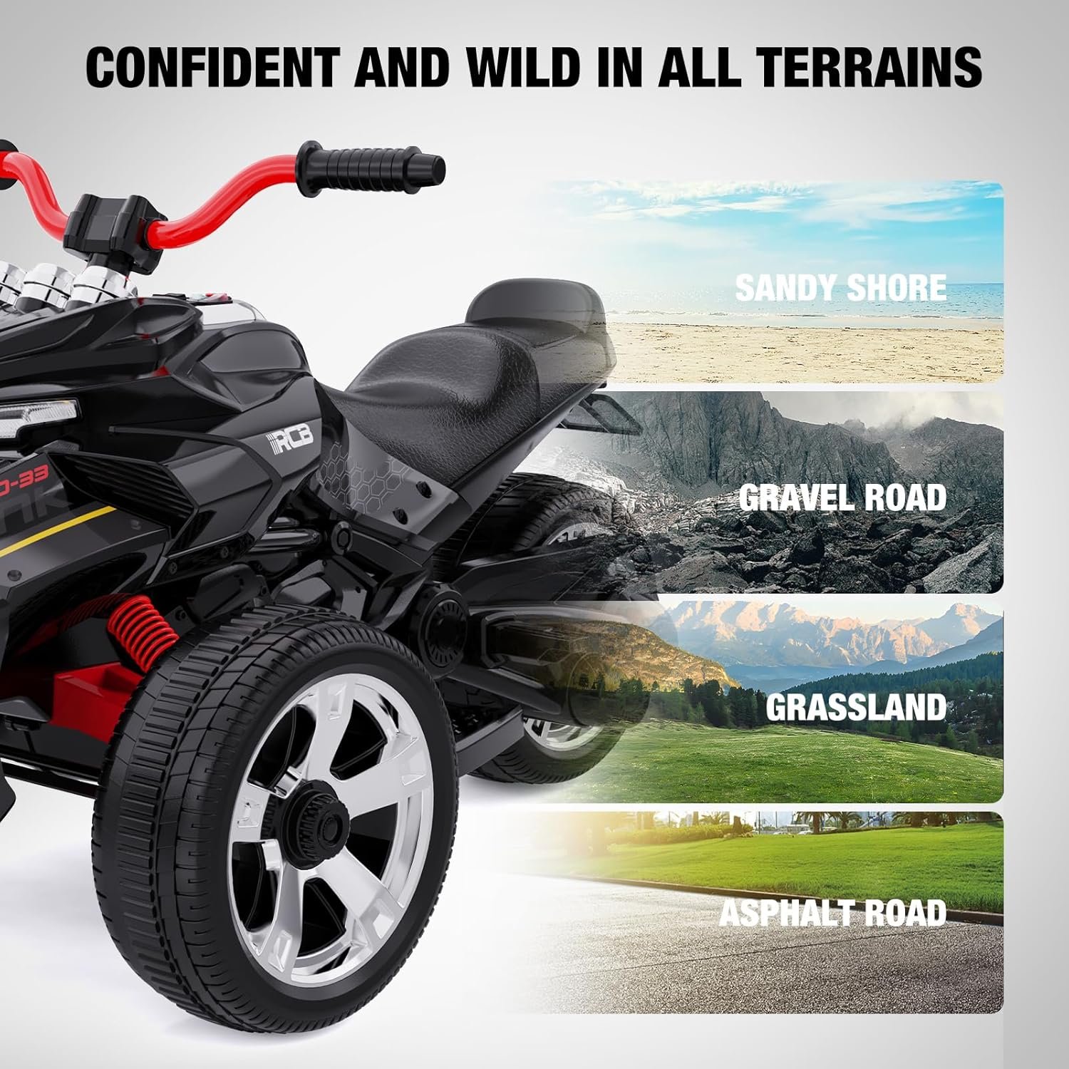 RCB 12V Kids Electric Motorbike, 2 Motors & 12" Inch electric dirt bike 3/8 km/h Speed Modes, Multi-Music, USB Port, Best Ride On Motorcycle Car for 3-8 Kids - Image 4