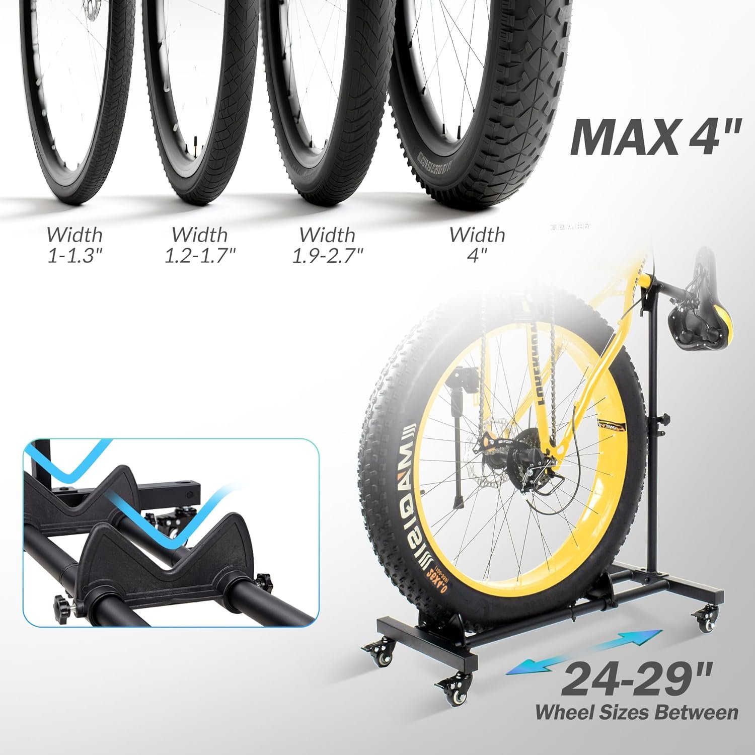 Sttoraboks Freestanding Vertical Bike Storage Stand with Wheels, Stable Floor Bike Racks for Garage/Apartment, Indoor Cycle Storage Rack, Adjustable Height, No Drilling Required, Max 10cm Tire Width - Image 6