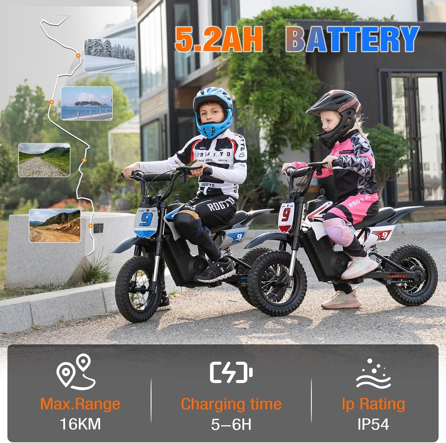 RCB R9X PRO Kids Ride On Motorcycle, Electric Motorbike with 350W Motor, 6.2/9.3/15.5mph Speed Modes & 9.94Miles Long Range, Ambient lighting, Dual Suspension, 12" Motor Cross for Kids Aged 6+ - Image 3