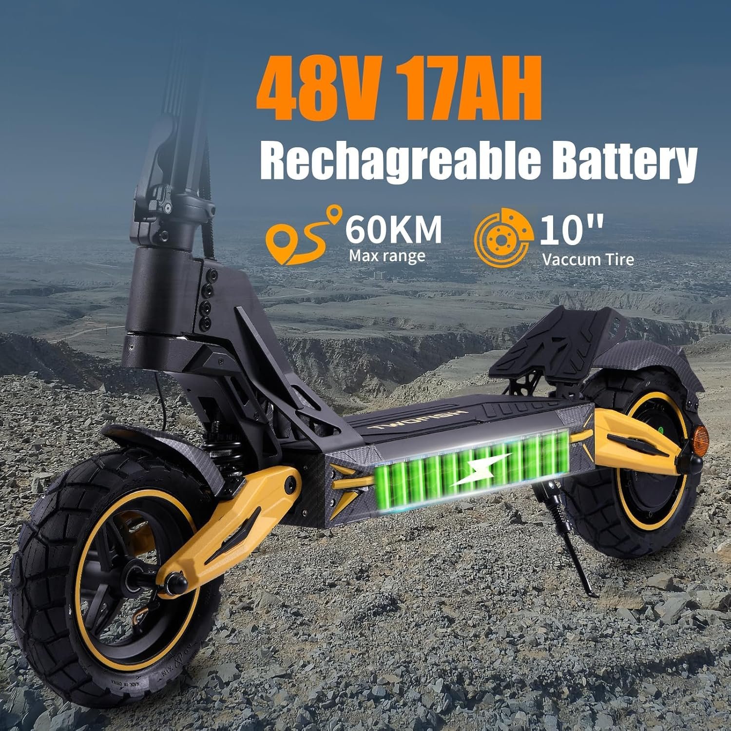 TWOFISH Electric Scooters Adult, 10"/12" Off-Road Fast Electric Scooter with Dual Brake System 4 Shock Absorbers, 60-70km Range, 3 Speed Modes, LCD Display, 150Kg Load Capacity - Image 3