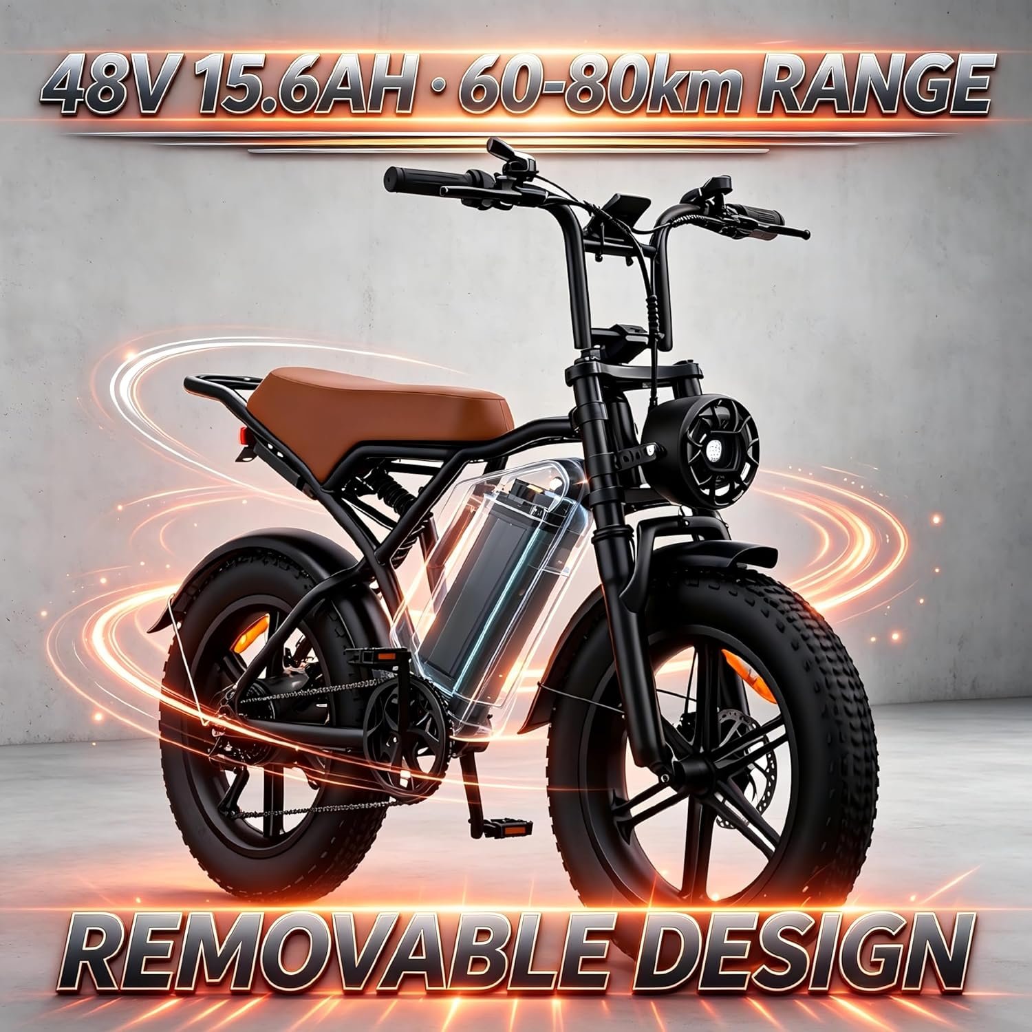 Electric Bike for Adults, 48V 15.6Ah Removable Battery Ebike with 20" Fat Tires, 7-Speed Shimano Gears, Front & Rear Suspension, Mechanical Disc Brakes, LED Headlight, 330LBS Capacity - Image 2