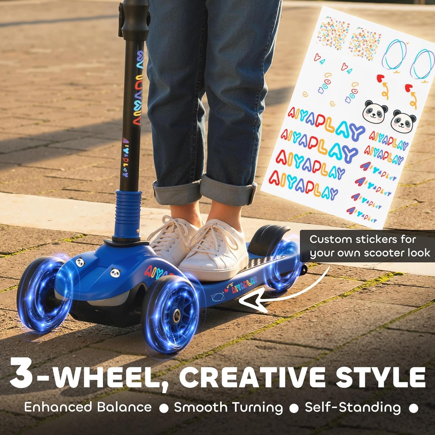 AIYAPLAY Electric Scooter for Kids, 3 Wheel Foldable Kids Scooter for Age 6-10 with 4 Levels Adjustable Height, LED Lights, Up to 6km/h, Maximum Range 8km, 4.8kg Lightweight for Boys and Girls - Image 3