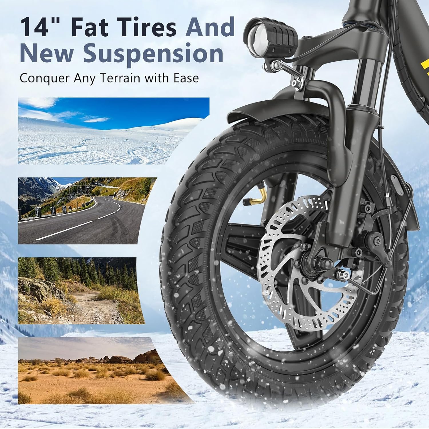 Electric Folding Bikes for Adults, 14" Electric Dirt Bike Adult, Ebikes for Adult Men Women, e Bike with Front Shock Absorber, Foldable Fat Tire e-Bike with Throttle Pedal Assist - Image 6