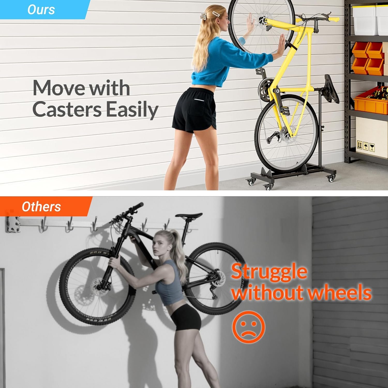 Sttoraboks Freestanding Vertical Bike Storage Stand with Wheels, Stable Floor Bike Racks for Garage/Apartment, Indoor Cycle Storage Rack, Adjustable Height, No Drilling Required, Max 10cm Tire Width - Image 5