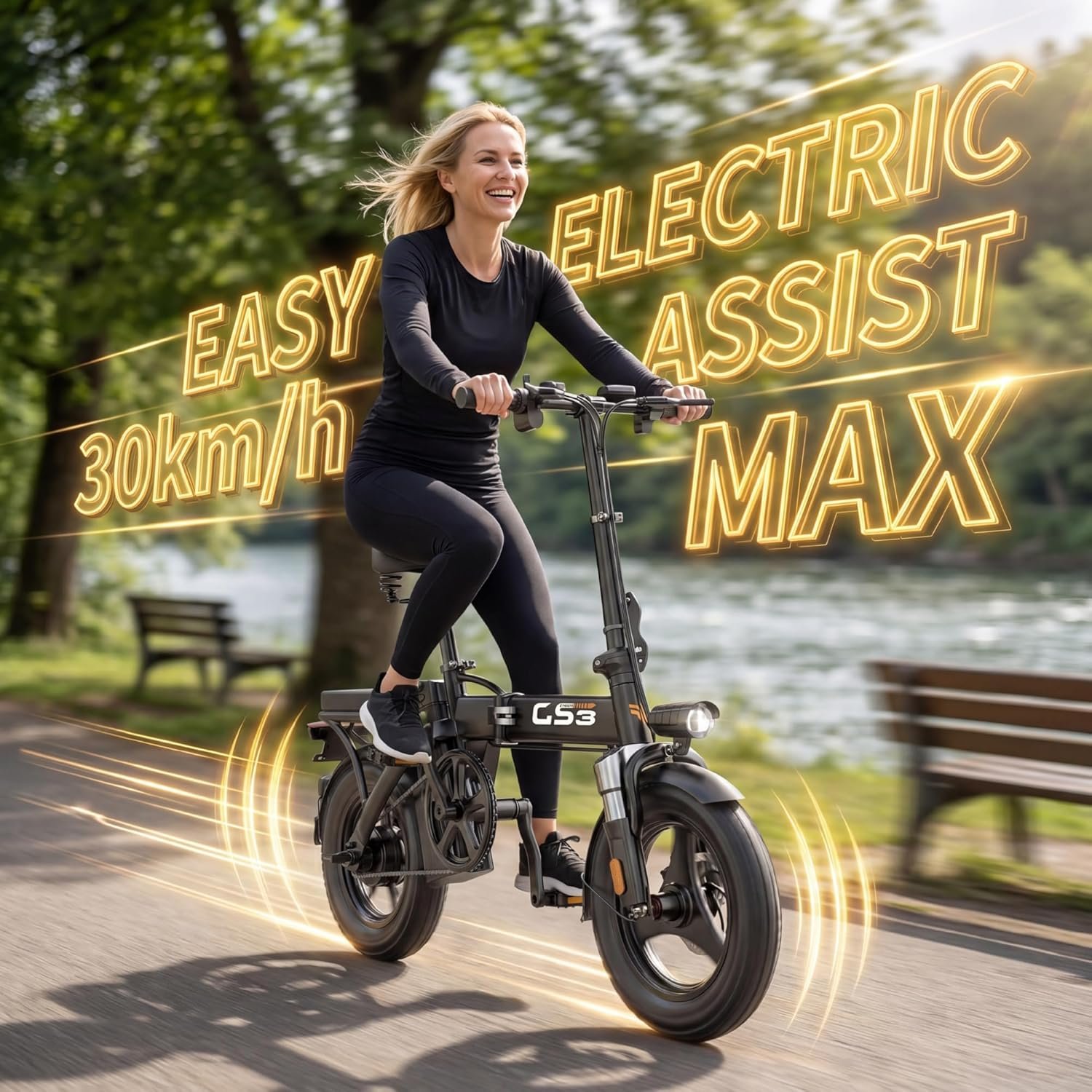 Electric Folding Bike for Adults,48V 15AH, 30-40KM Range Lightweight 22.5kg Frame, 14" Tires Front Suspension Disc Brakes, Pedal Assist Electric Hybrid Bike with LED Headlight Removable Basket - Image 4