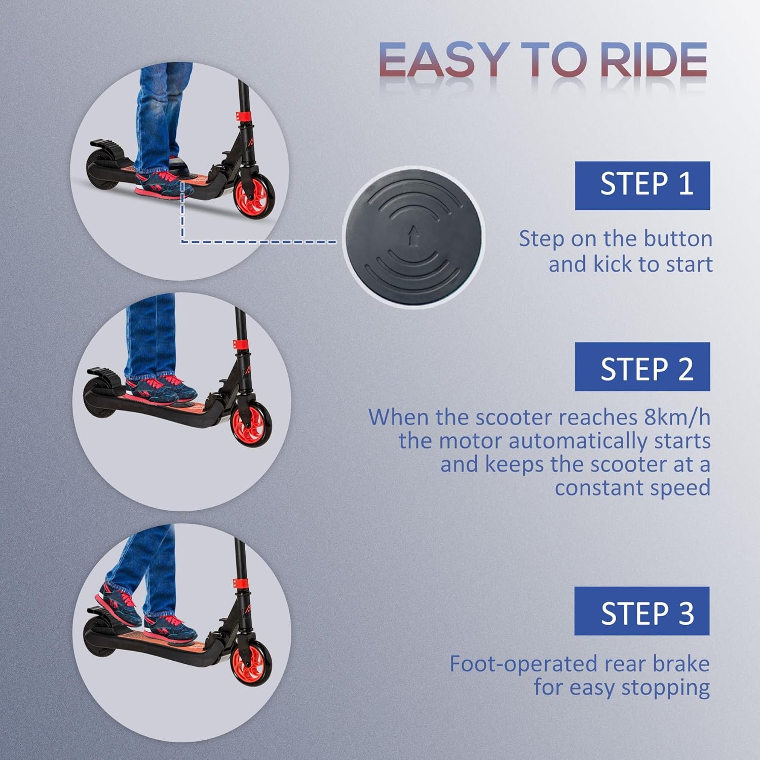 HOMCOM Electric Scooter for Kids, Foldable Electric Scooter for Age 6+, with Adjustable Height, Rear Brake, Up to 8 KM/H, Maximum Range 6 KM, 5kg Lightweight - Image 4
