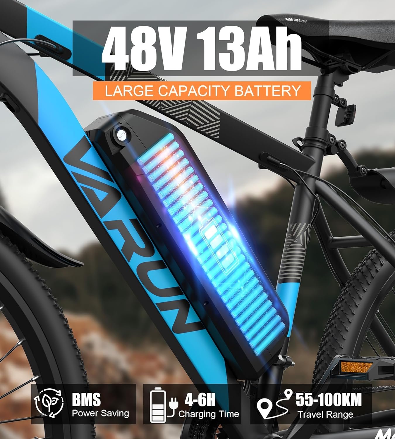 VARUN Electric Bikes for Adults, 27.5" Electric Mountain Bike with 48V 624Wh Battery, 55Nm 250W Motor, LCD Display, 4 Riding Mode, M27-1 E-Bike with 21 Speed Gear, Mileage up to 100KM - Image 4