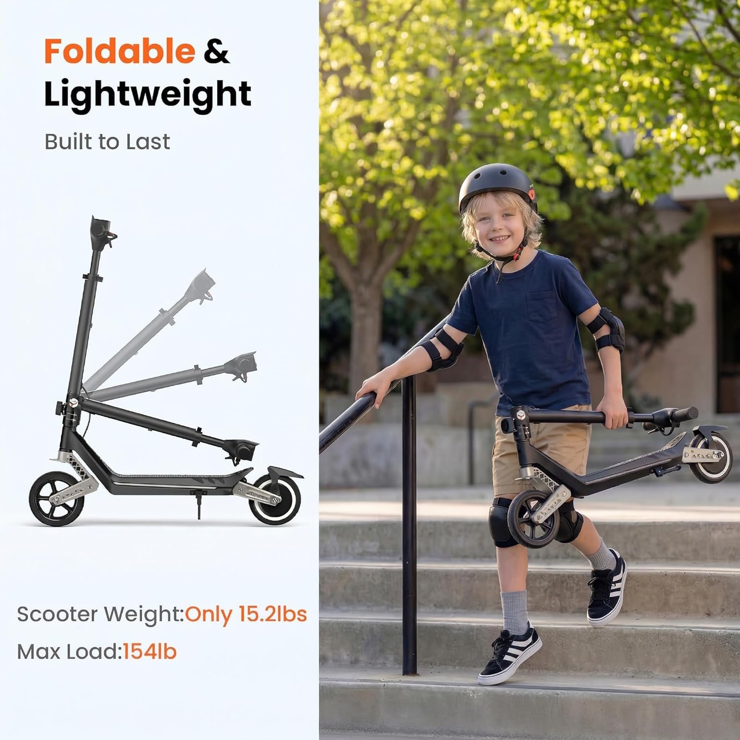 Electric Scooter for Kids, 6.5"Foldable E-Scooter for Ages 6-12 with Brakes & Dual Suspension, Up to 16 KM/H, Range 9 KM, Colorful LED Lights, Electric Scooter for Boys Girls - Image 4