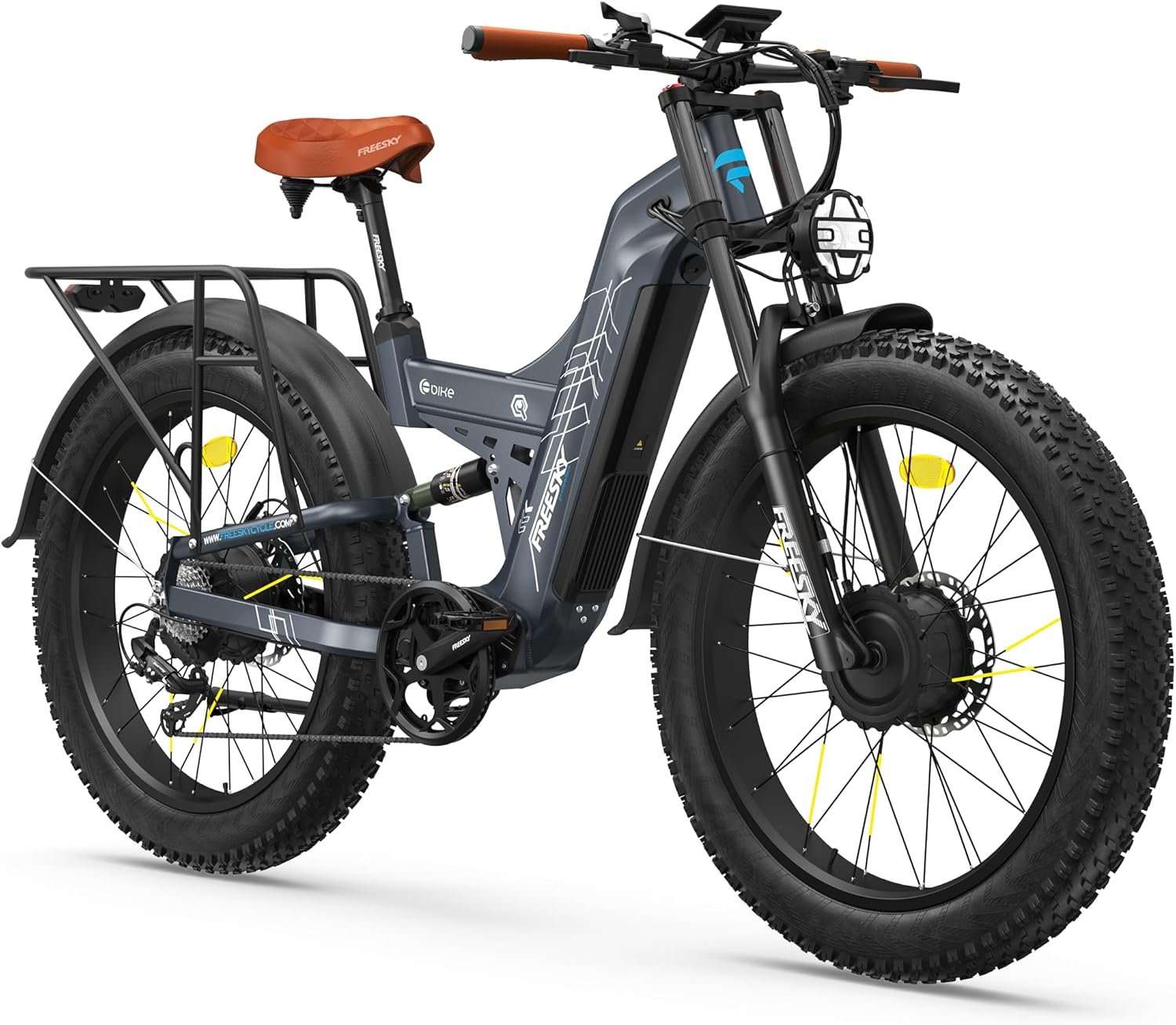 FREESKY Dual Motor Electric Bike for Adults, 48V 30Ah Samsung Cells Battery 190KM Long Range AWD Mountain E-Bike, 26" Fat Tire Electric Bicycle Full Suspension & Hydraulic Disc Brake Warrior Pro