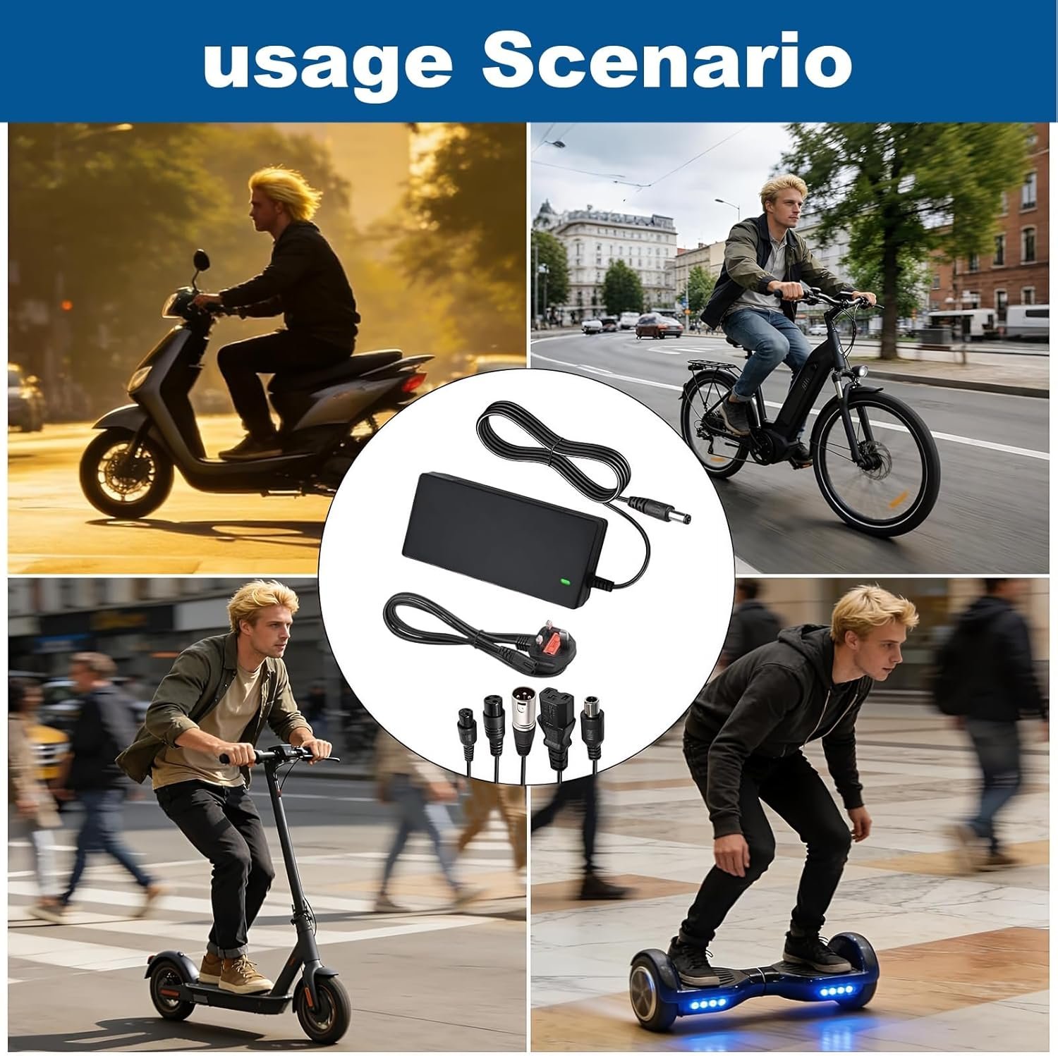 42V 2A Electric Scooter Charger UK 3 Pin, Universal with 6 Connections for 36V Li-ion Battery Fast Charger for Xiaomi/Ninebot, Mobility Scooter, Hoverboard, Electric Bike, Drift Board, Unicycle - Image 5