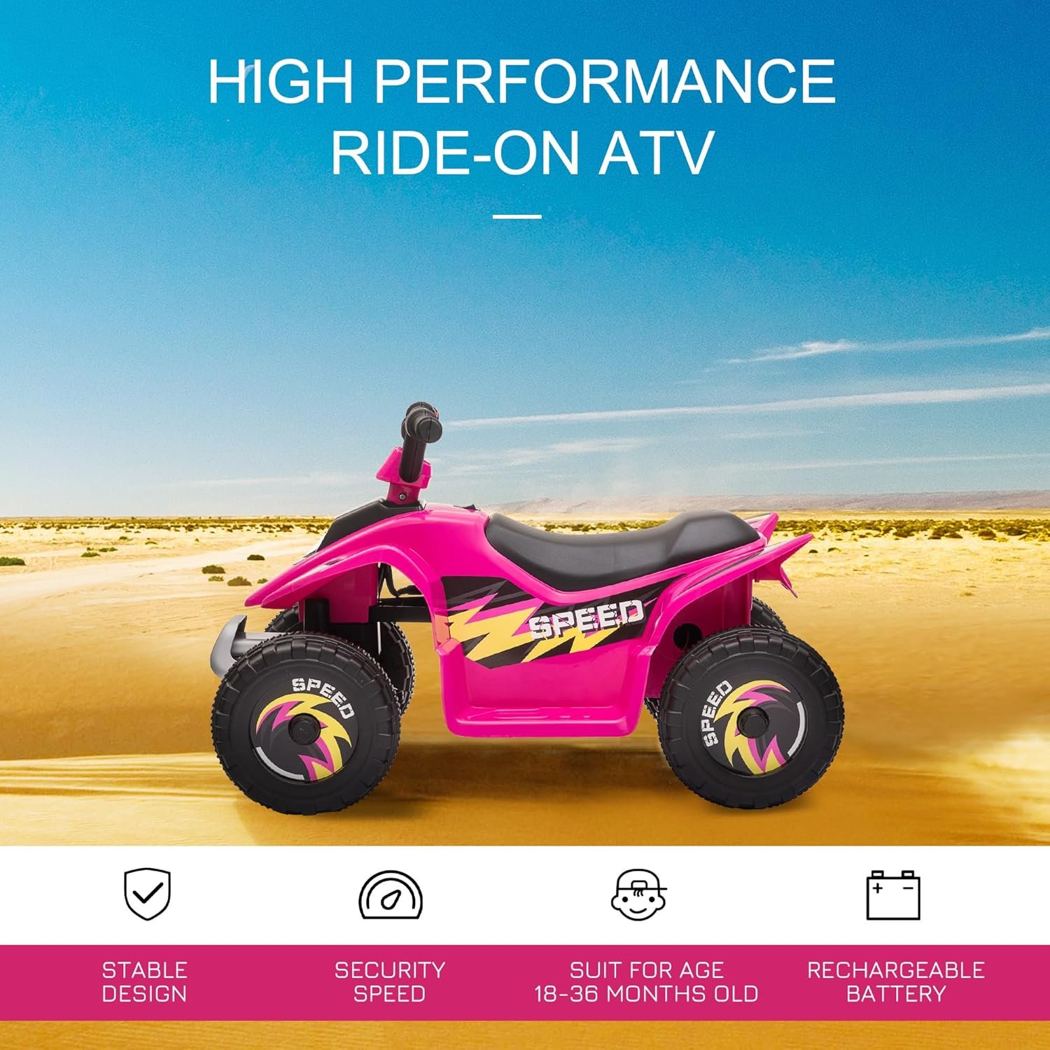 HOMCOM 6V Kids Electric Ride on Car All Terrain Vehicle Toy Quad Bike w/Forward Reverse Functions Toddlers for 18-36 Months Old Pink - Image 3