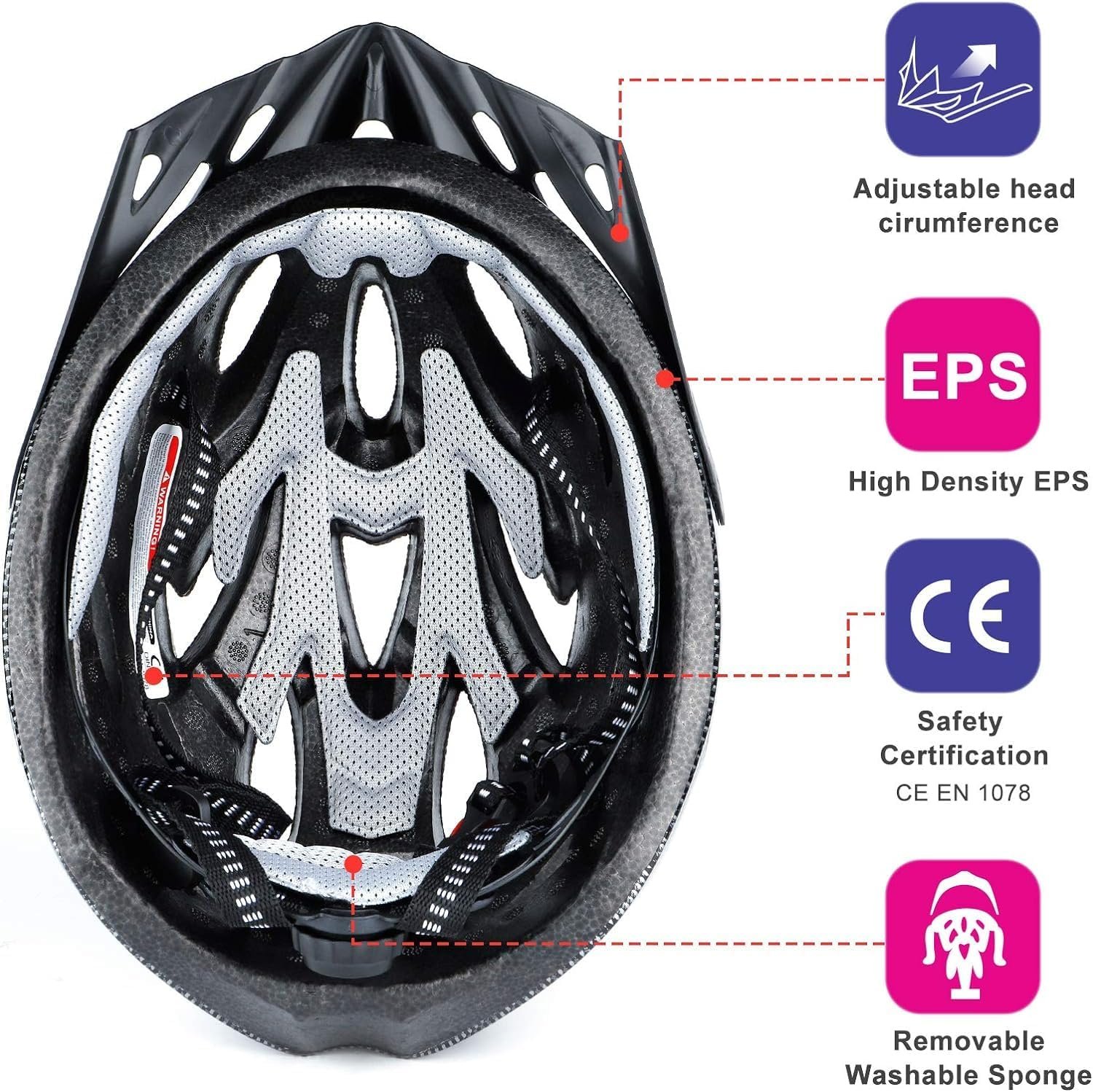 Cycle Helmet, Lightweight Bicycle Helmet, Adjustable Mountain & Road Bike Helmets for Adults, 18 Vents with Adjustable Strap & Detachable Visor for Mens Womens(Head Sizes58-62cm) - Image 4