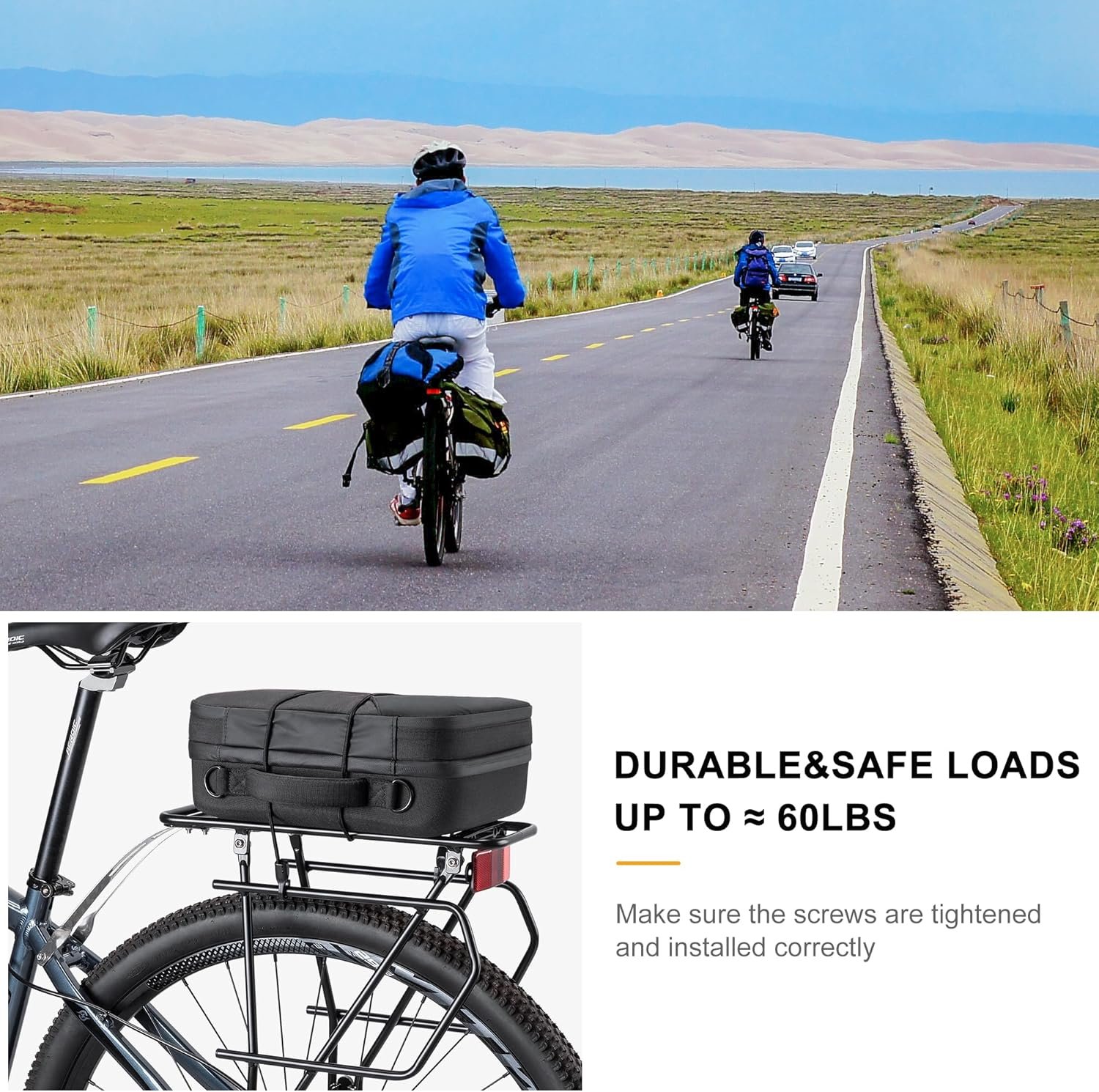 CXWXC Rear Bike Rack with Basket - Bike Cargo Rack for Disc Brake/Non-Disc Brake Mount - Bicycle Pannier Rack, Touring Carrier Rack fit 26”-29” and 700c - Image 7