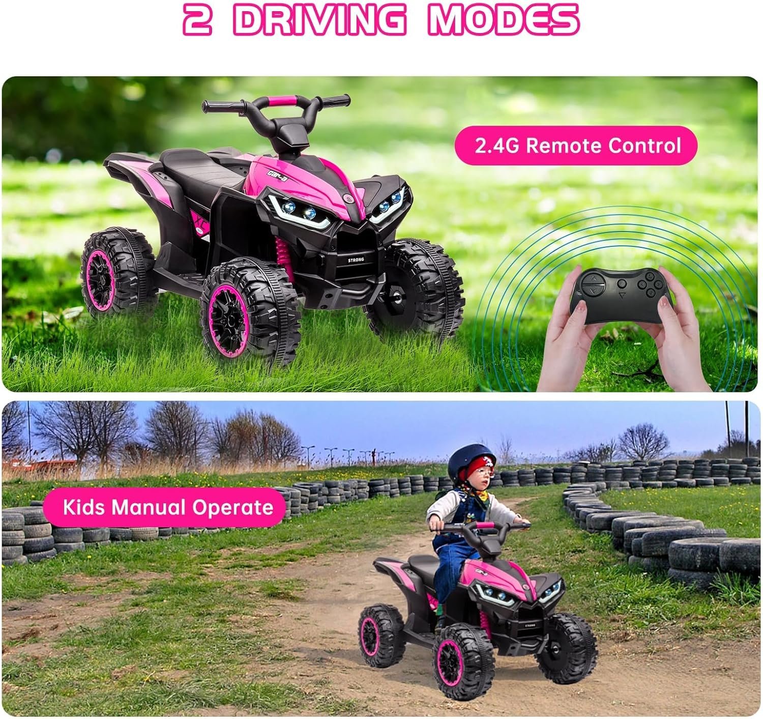 12V Kids Electric Quad Bike with Remote Control, 35W Motor & Metal Body, Ride on ATV Electric Vehicle Toy Car with Music, LED Lights, Horn for Boys Girls Ages 3-8 (83 x 53 x 56 cm) - Image 8
