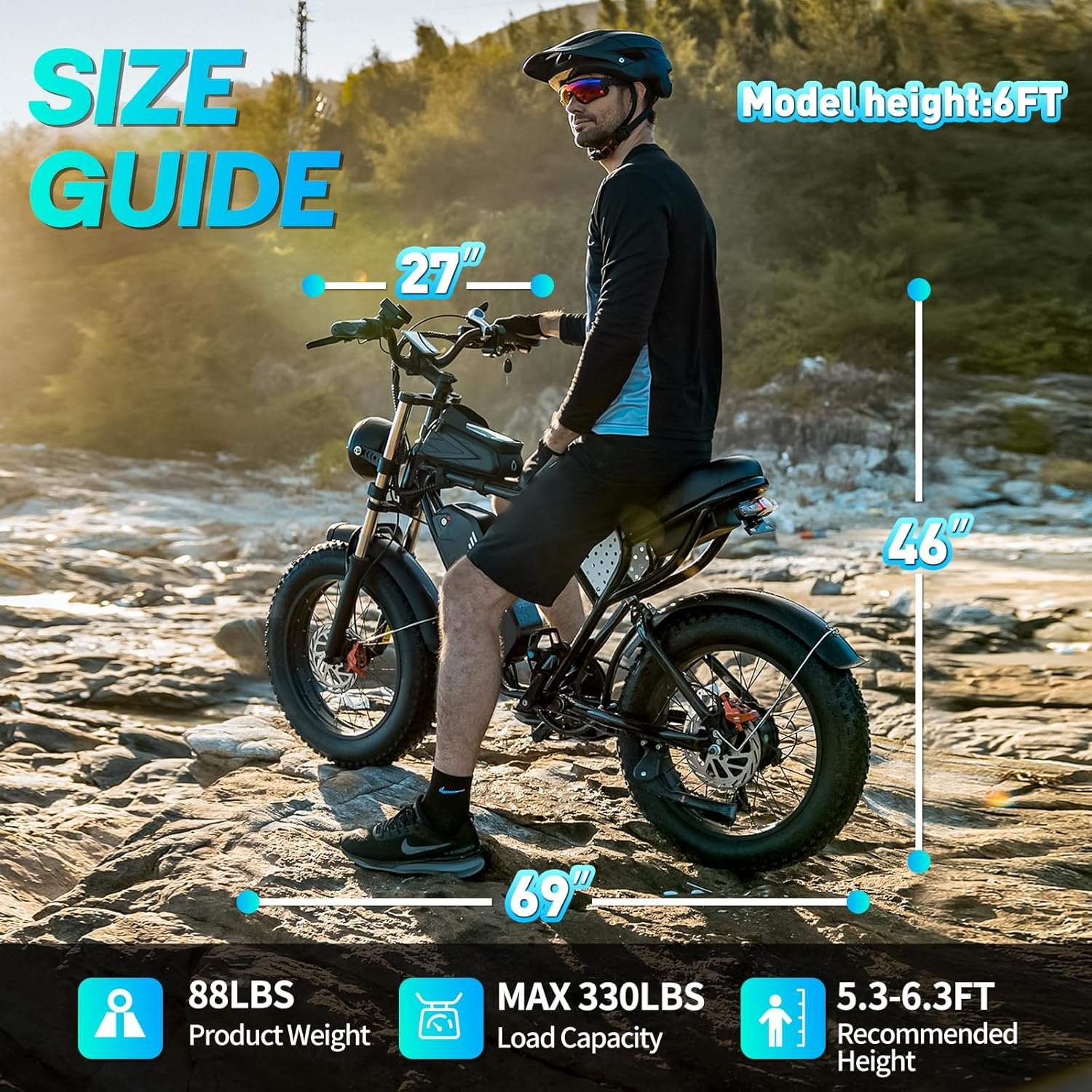 YVY Electric Bike, 48V 20Ah/52V 40Ah Removable Battery, 70-180 Miles Max Range, Full Suspension Fat Tire E-Bike, 7-Speed Electric Mountain Bike, Dual Disc Brakes, LCD Display - Image 7