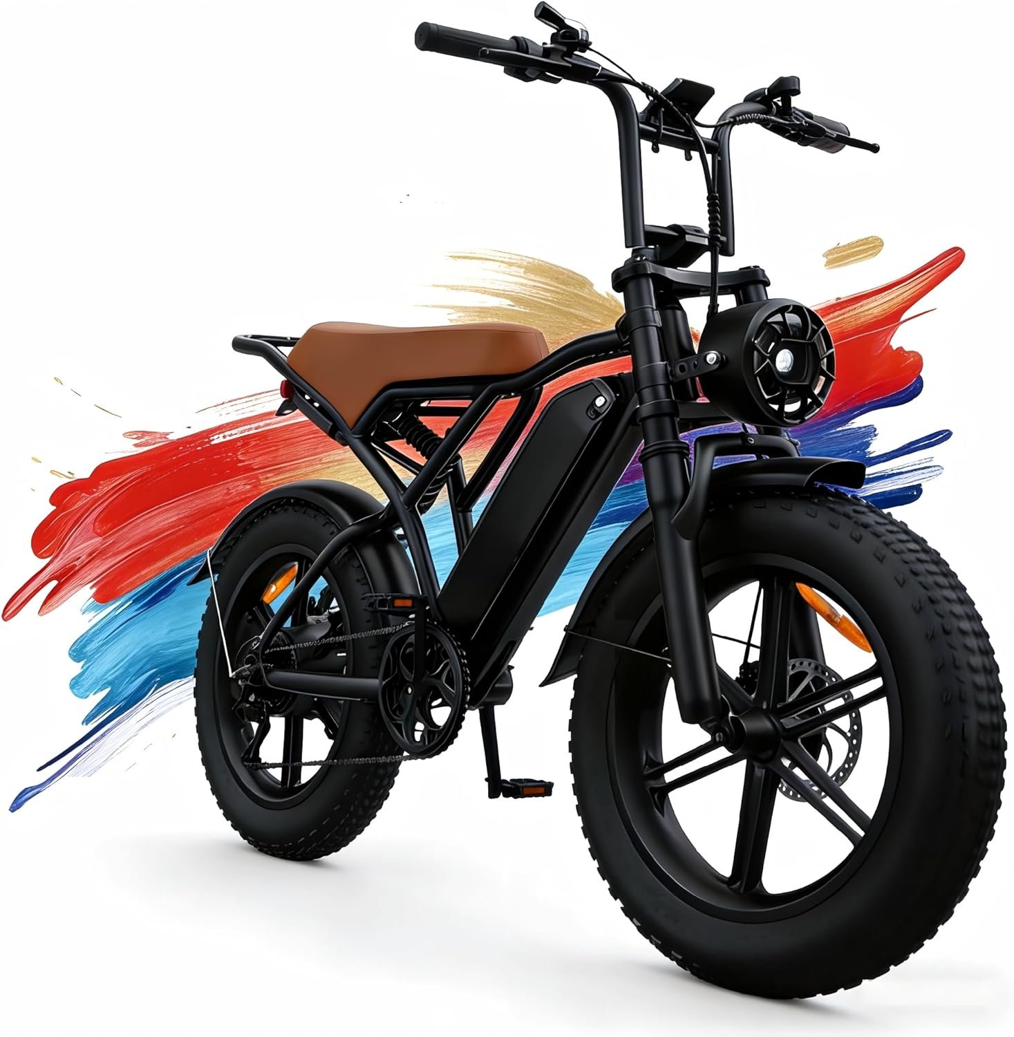 Electric Bike for Adults, 48V 15.6Ah Removable Battery Ebike with 20" Fat Tires, 7-Speed Shimano Gears, Front & Rear Suspension, Mechanical Disc Brakes, LED Headlight, 330LBS Capacity