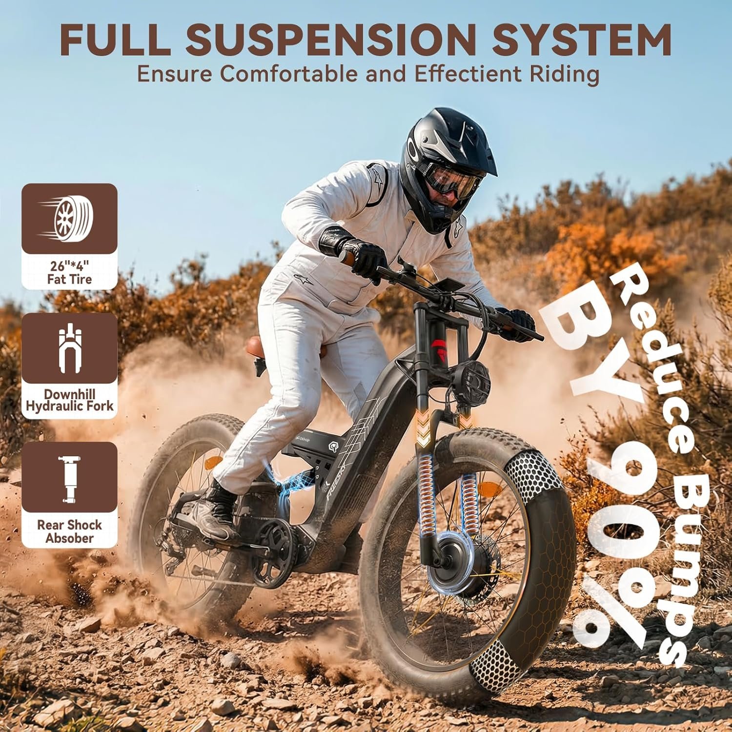 FREESKY Dual Motor Electric Bike for Adults, 48V 30Ah Samsung Cells Battery 190KM Long Range AWD Mountain E-Bike, 26" Fat Tire Electric Bicycle Full Suspension & Hydraulic Disc Brake Warrior Pro - Image 4
