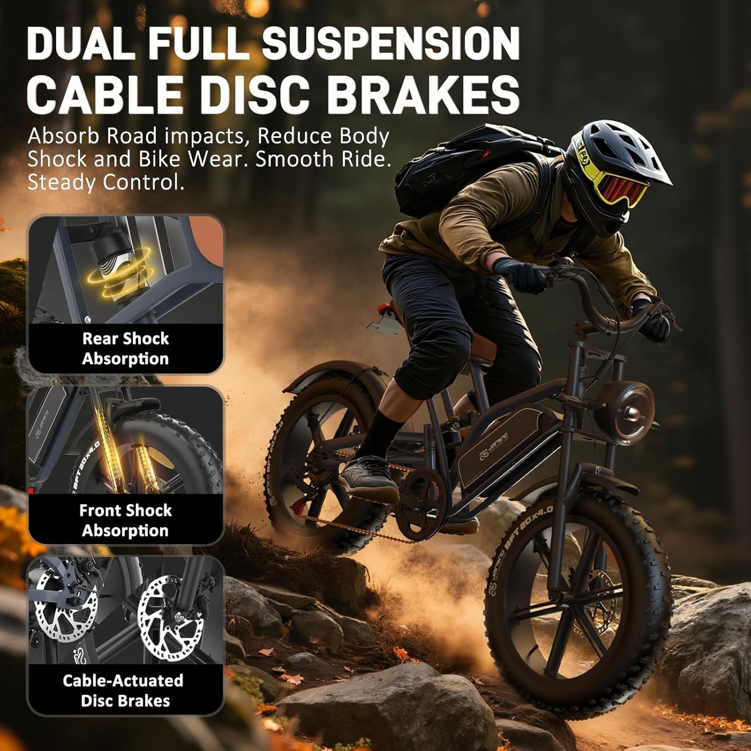 X50 20'' Fat Tyres Electric Bike for Adults, 48V 17Ah Removable Battery & 250W Motor, 7-speed Electric Bicycle with LCD Smart Display NFC Card and Brake Light, CE Off Road Ebike for Adults commuting - Image 4