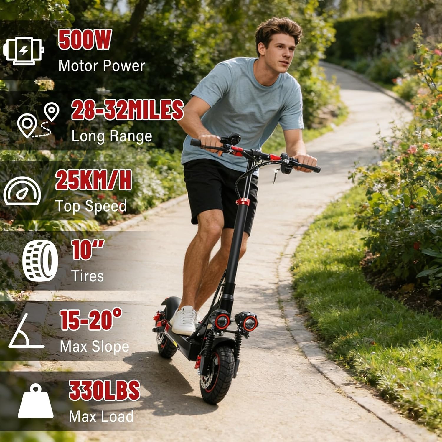 Electric Scooters Adult Powerful Folding Scooter - 40-55km Range, 48V 15AH Large Range, 10" All-Terrain Tires, IP54, Double Disc Brakes, Cruise Control,Gifts for Adults and Youth During Holidays - Image 2
