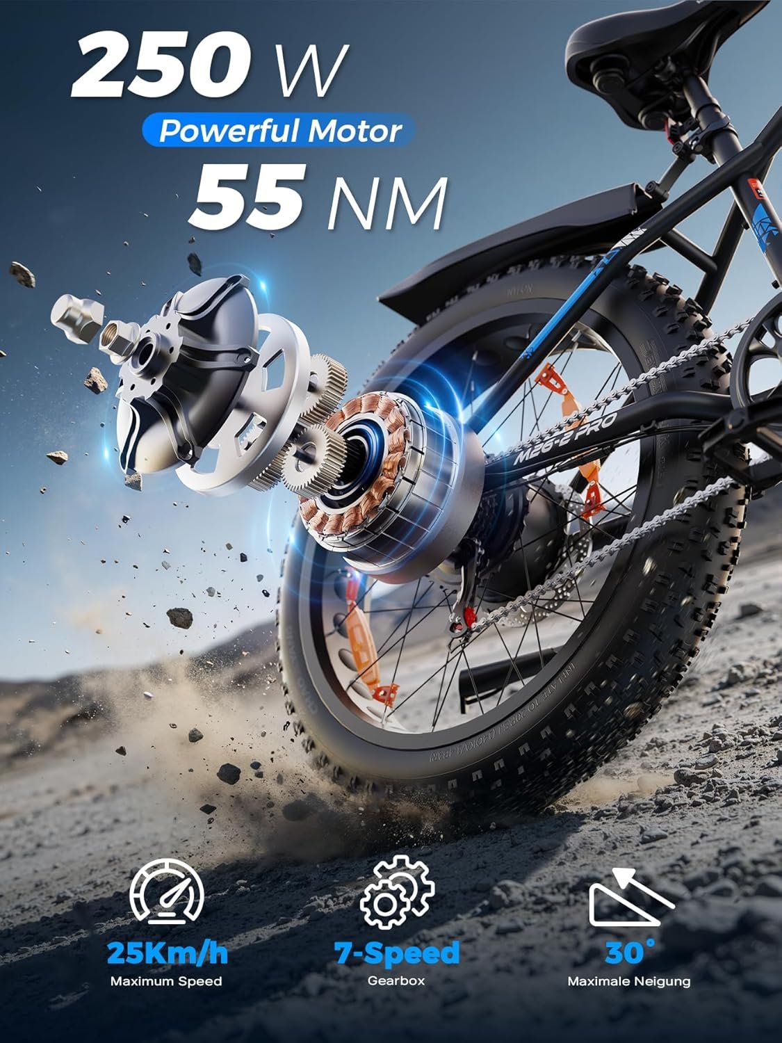 VARUN Electric Bikes for Adults, 26'' 4.0 Fat Tire E Bike with 48V 18AH/13AH Lithium Battery, 100-150KM Max Range, 250W Motor, LCD Display with 5 PAS, 7 Speed Electric Mountain Bike for All Terrains - Image 2