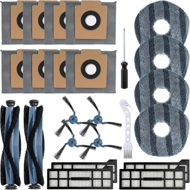 X10 Pro Omni Accessories for Eufy X10 Pro Omni Vacuum for Eufy Mop Pads - X10 Pro Omni Dust Bags x 8, Main Brush x 2, HEPA Filter x 4, Mop Pads x 4, Side Brushes x 4, 1 Cleaning Brush, 1 Screwdriver ﻿