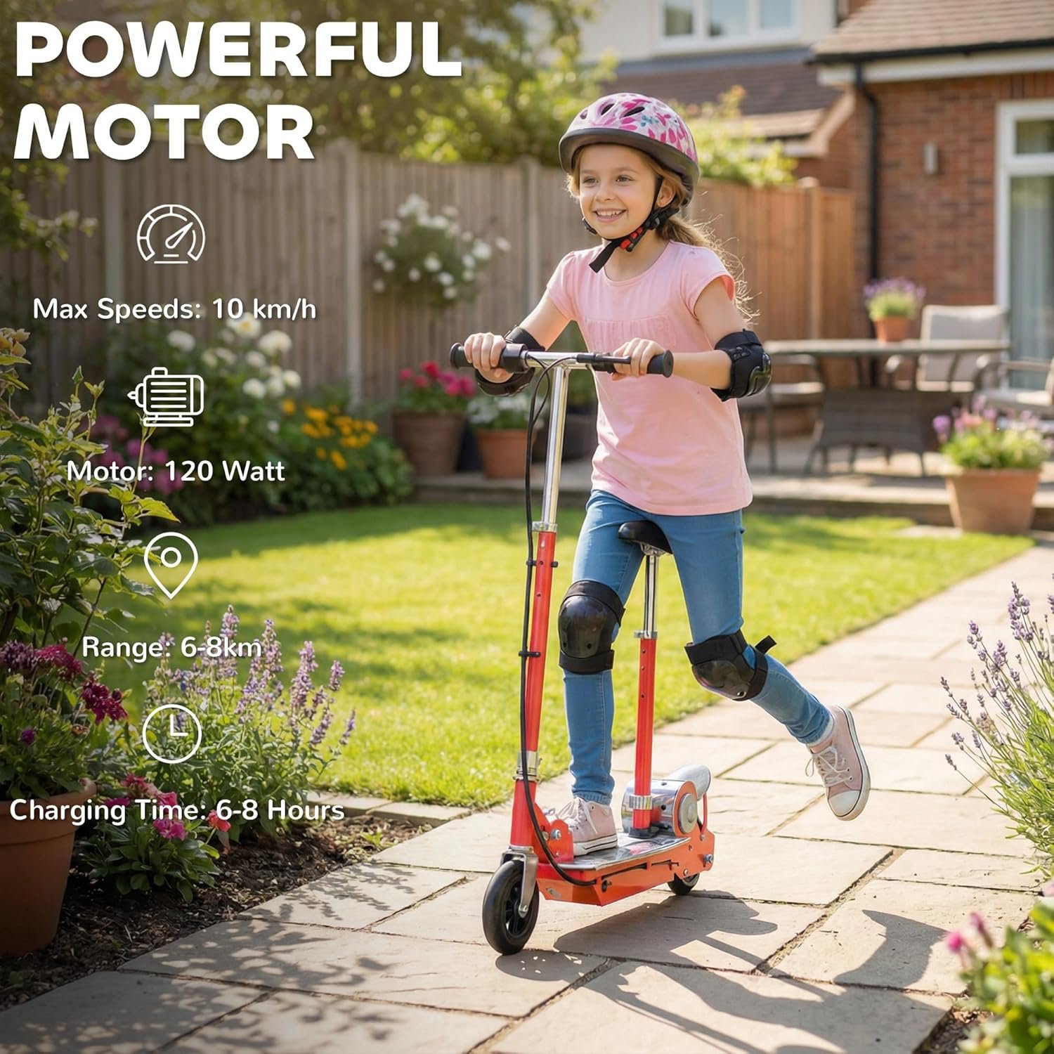 HOMCOM Electric Scooter for Kids, Folded Powdered Scooters for Ages 7-12 Years w/ 120W Motor, Up to 10km/h, 8km Range, Adjustable Ride on Toy - Image 3