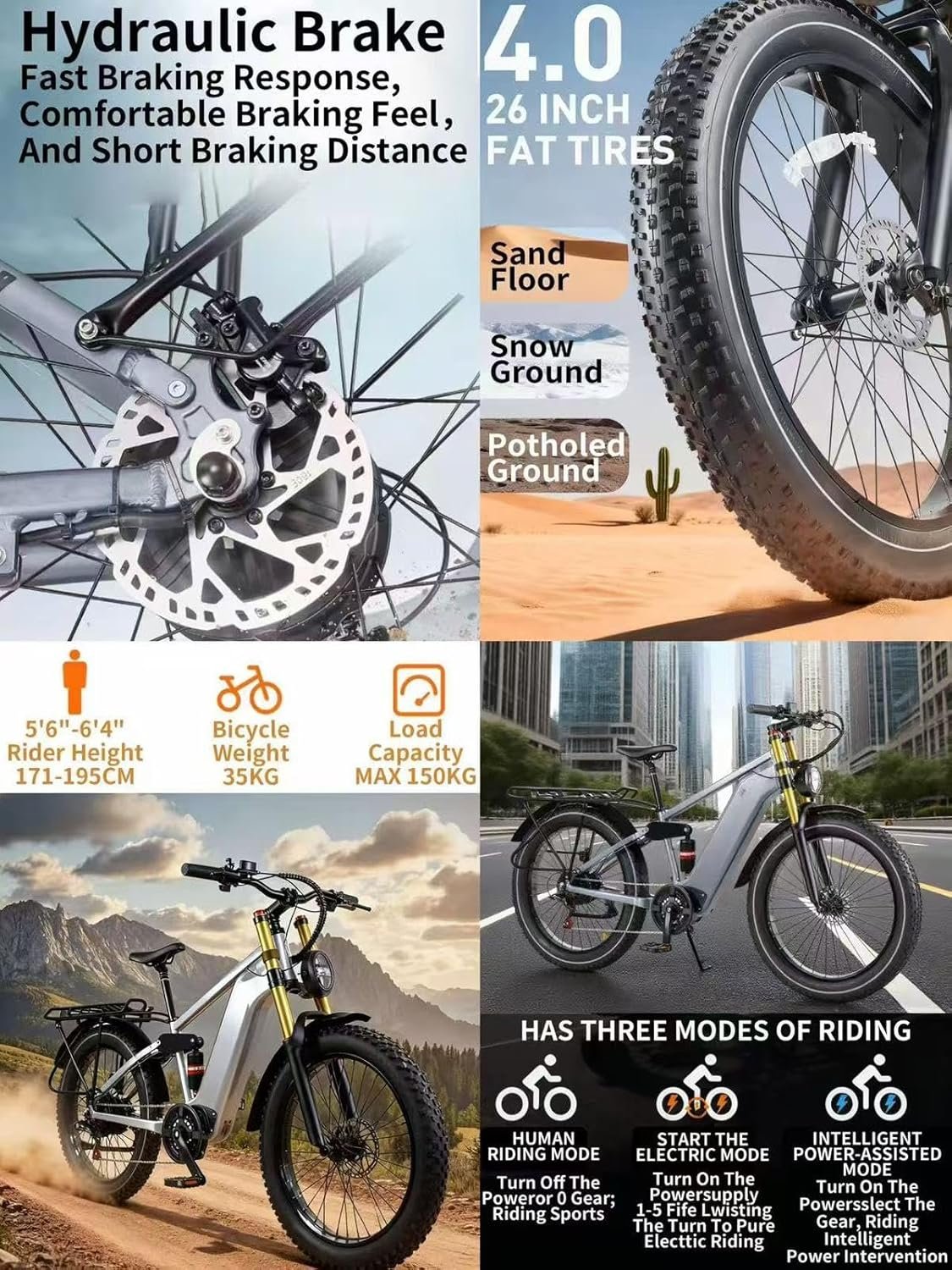 Rexhan 26” Electric Bike, 26 Inch E Hybrid Bike, 48V 20AH Removable Battery, Powerful Motor, Throttle, Dual Suspension, Hydraulic Brakes, 60-80 KM Range, Aluminium Frame, Cruise Control, Headlight - Image 3