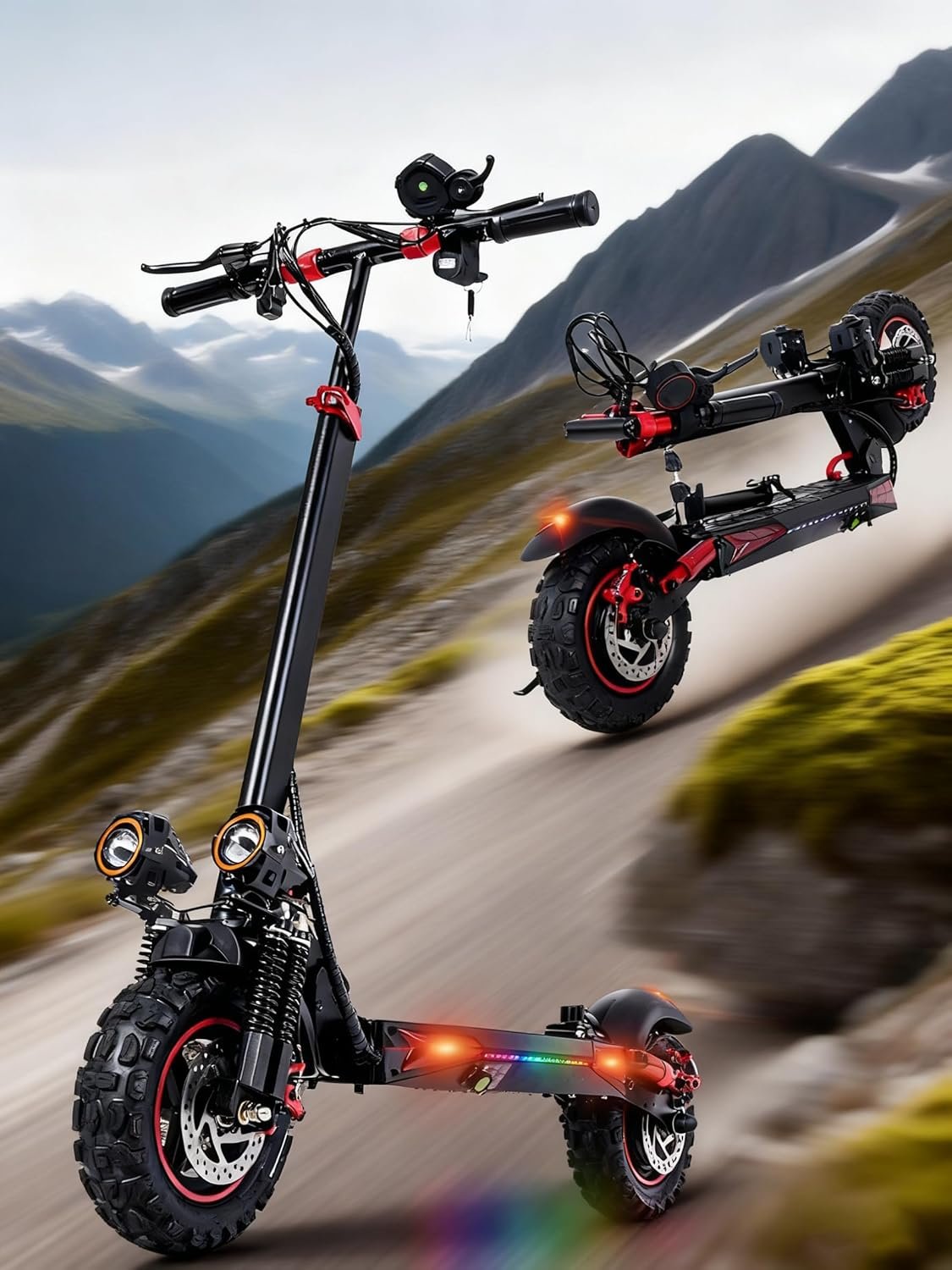11" All-Terrain Adult Electric Scooter, 34 Miles Range, 48V 18Ah Battery, Adjustable Height, Dual Suspension, Fast Charging,Folding E-Scooter for Teens & Adults, Perfect Christmas