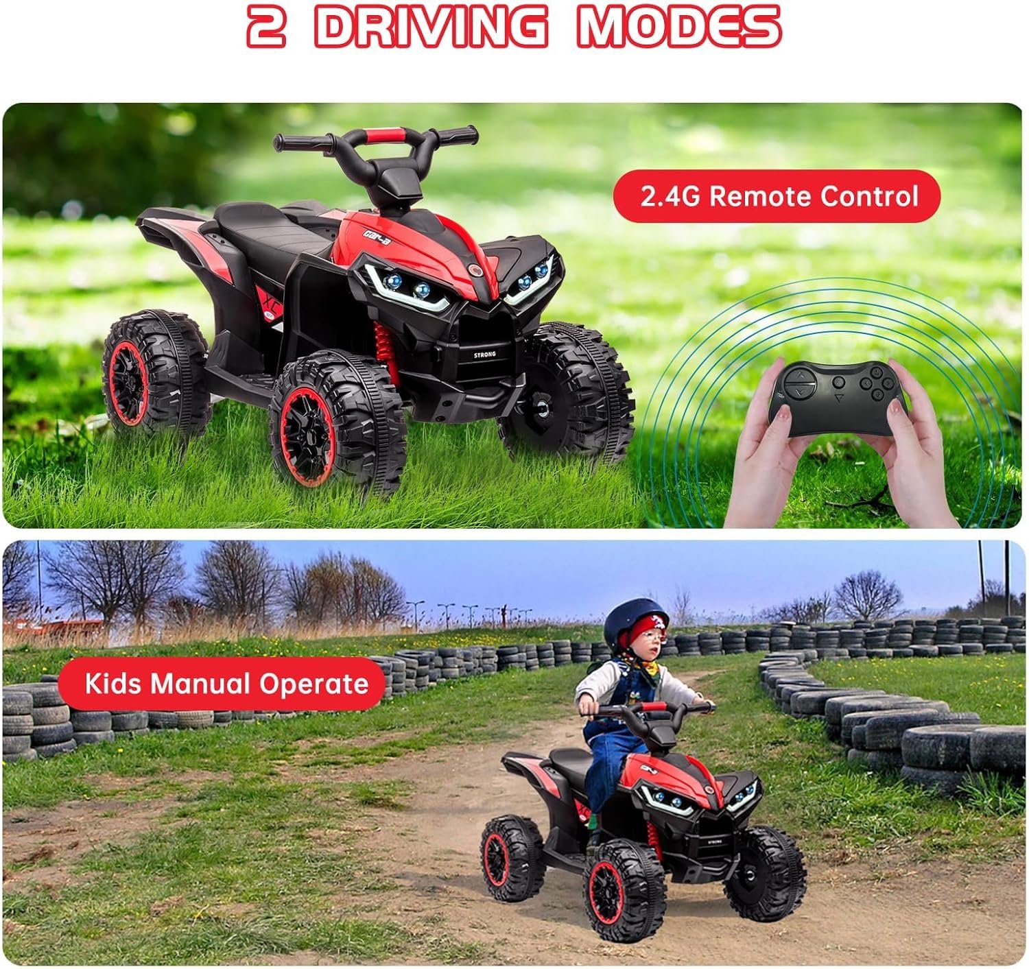 12V Kids Electric Quad Bike with Remote Control, 35W Motor & Metal Body, Ride on ATV Electric Vehicle Toy Car with Music, LED Lights, Horn for Boys Girls Ages 3-8 (83 x 53 x 56 cm) - Image 2