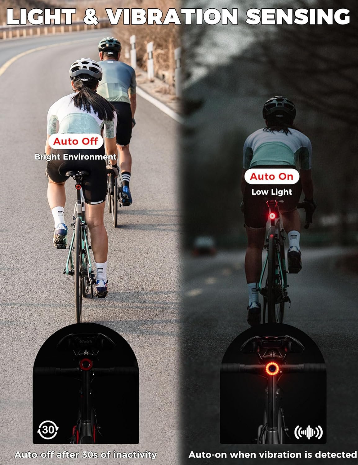 ROCKBROS Bike Tail Light Rear Rechargeable Bicycle Taillight Ultra Bright Bike Back LED Smart with 4 Modes IPX6 Waterproof for Safety, Warning, MTB, All Bikes Night Safety - Image 5