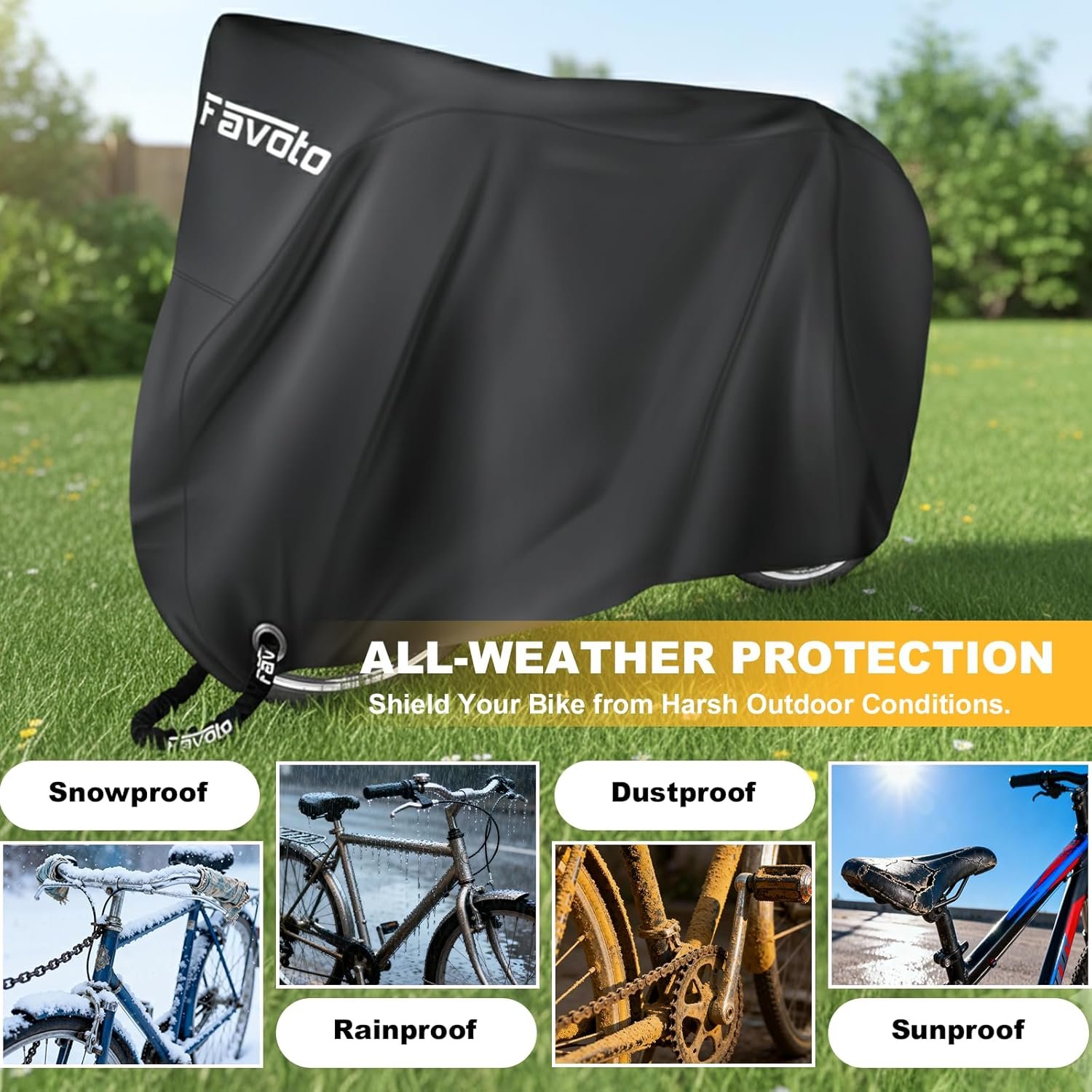 Favoto Bike Cover for 1 or 2 Bikes Waterproof 210T Bicycle Cover Outside Storage UV Protection Windproof Dustproof with Lock Hole for Mountain Bike Road Bike 78.7 x 27.5 x 44 inch - Image 6