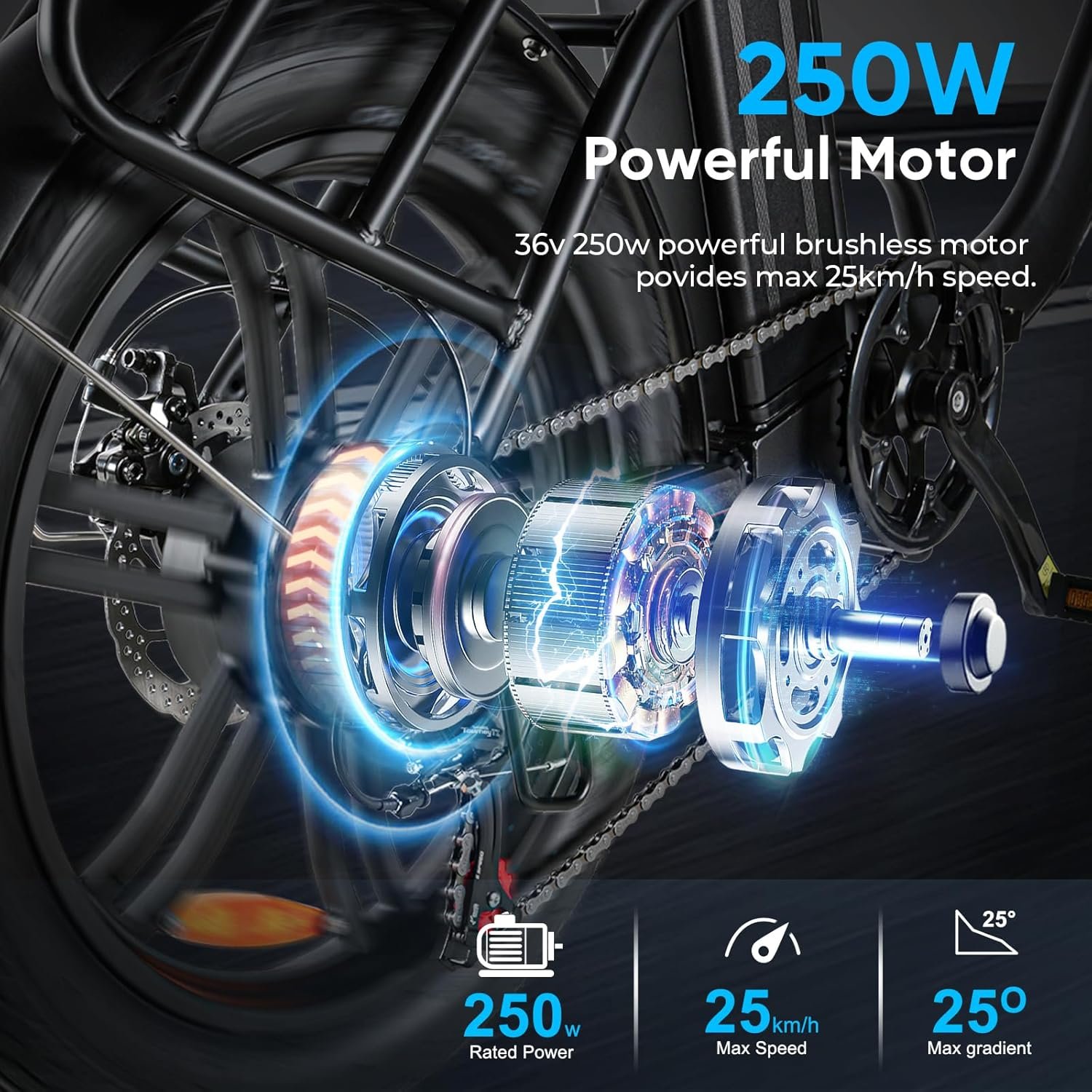 SAMEBIKE 20" Electric Bike for Adults,48V13AH Removable Battery,Max Speed 25KM/H, Top Power 250W Motor Folding E-Bike,Commuter Electric Bicycle for Women and Men - Image 3