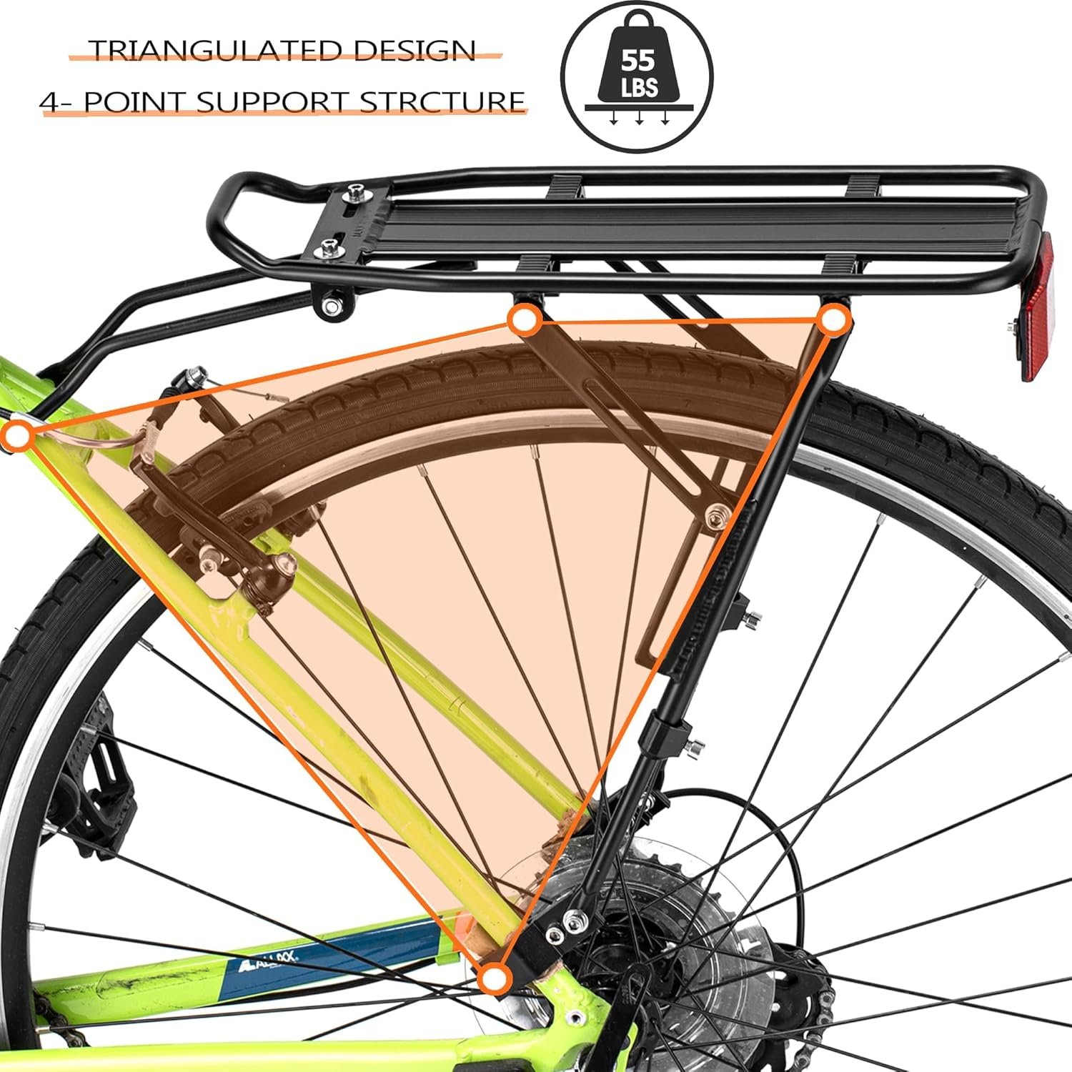 Rear Bike Rack with Large Size Reflective,Bike Cargo Rack with Extra Long Mounting Brackets,Universal Adjustable Touring Carrier Rack,Large Capacity Bike Pannier Rack - Image 7