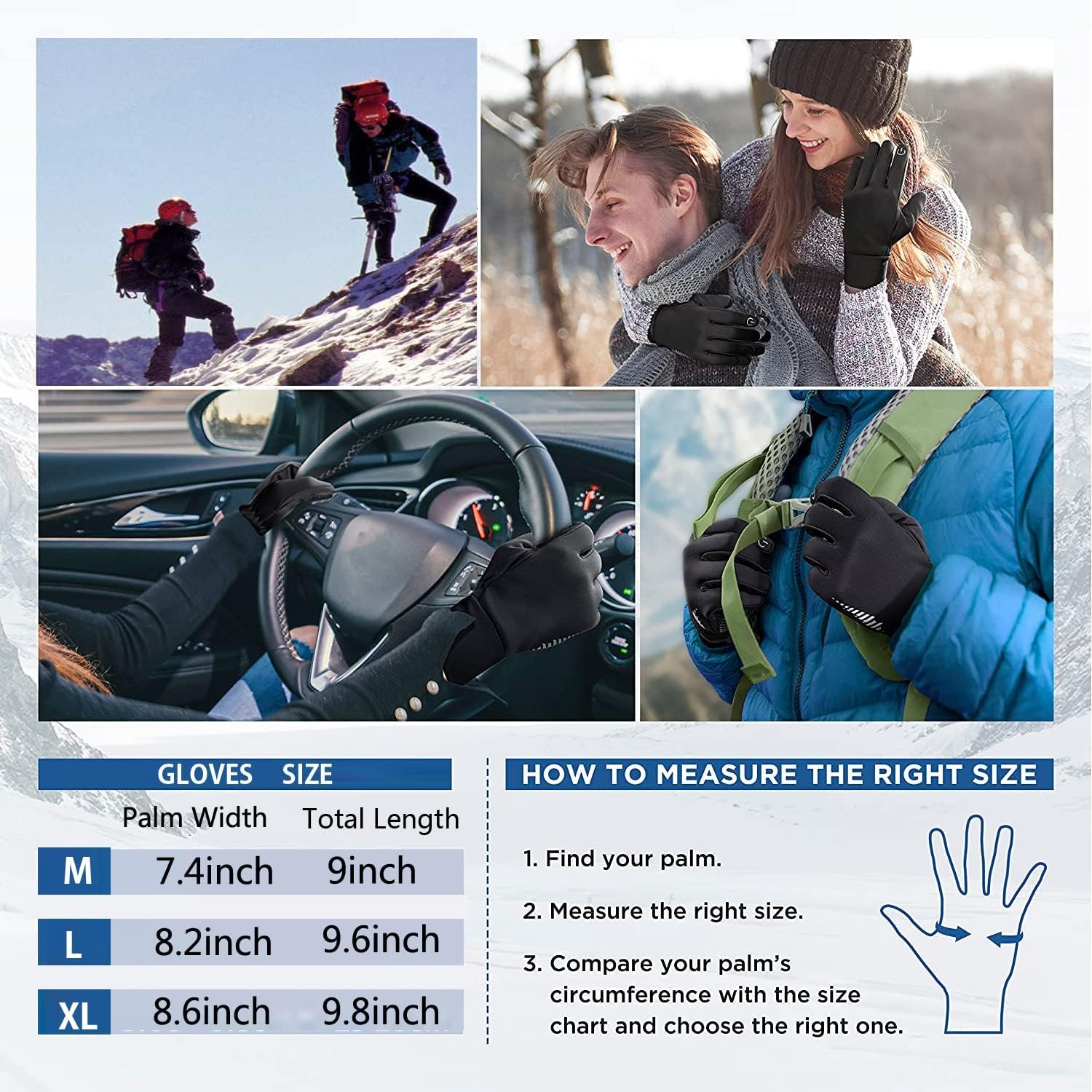 Winter Thermal Gloves - Windproof Water-Resistant Anti-Slip Touch Screen Cycling Gloves for Men Women Hiking Climbing Riding Bike Outdoor Sports - Image 5