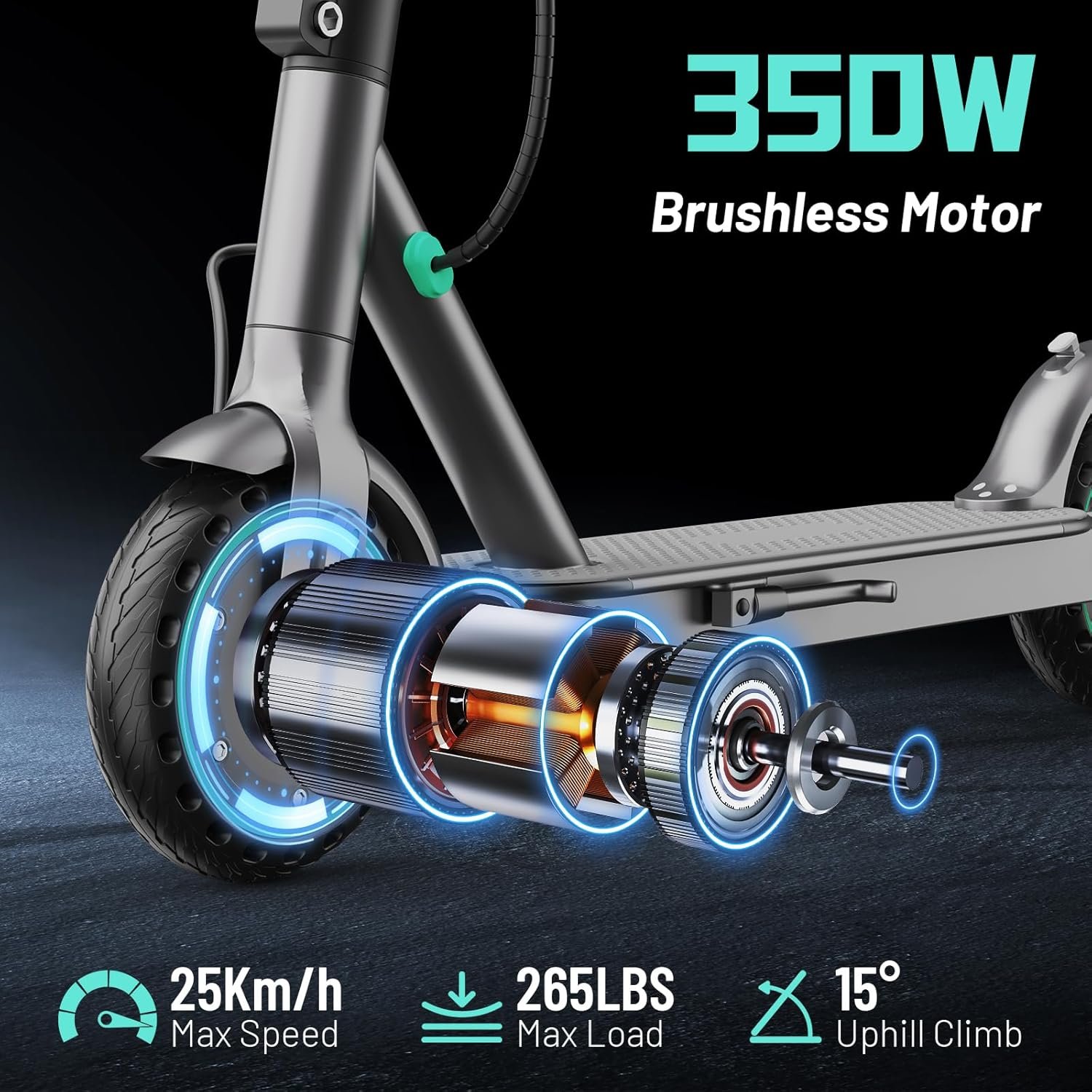 Electric Scooter, 350W/500W Motor, 8.5" 10" Tires, 25Km/H, 20/33/35/50Km Long-Range, E-Scooter for Adults with Dual Suspension and Dual Lighting System, Smart APP Control - Image 2