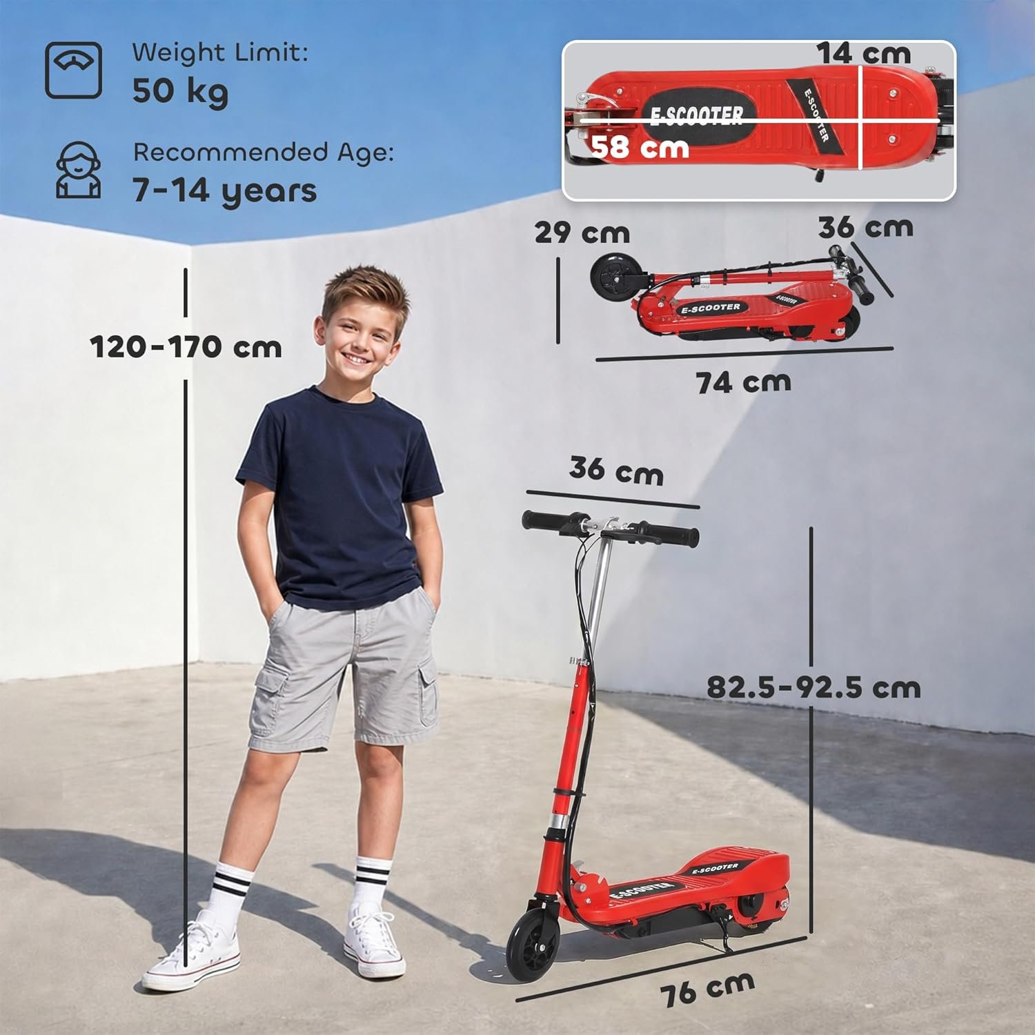 HOMCOM Kids Electric Scooter, 5.5 Inch Foldable Kids Scooter for Ages 7-14, 120W Motor, Up to 12km/h, 10km Range, Adjustable Height - Image 9